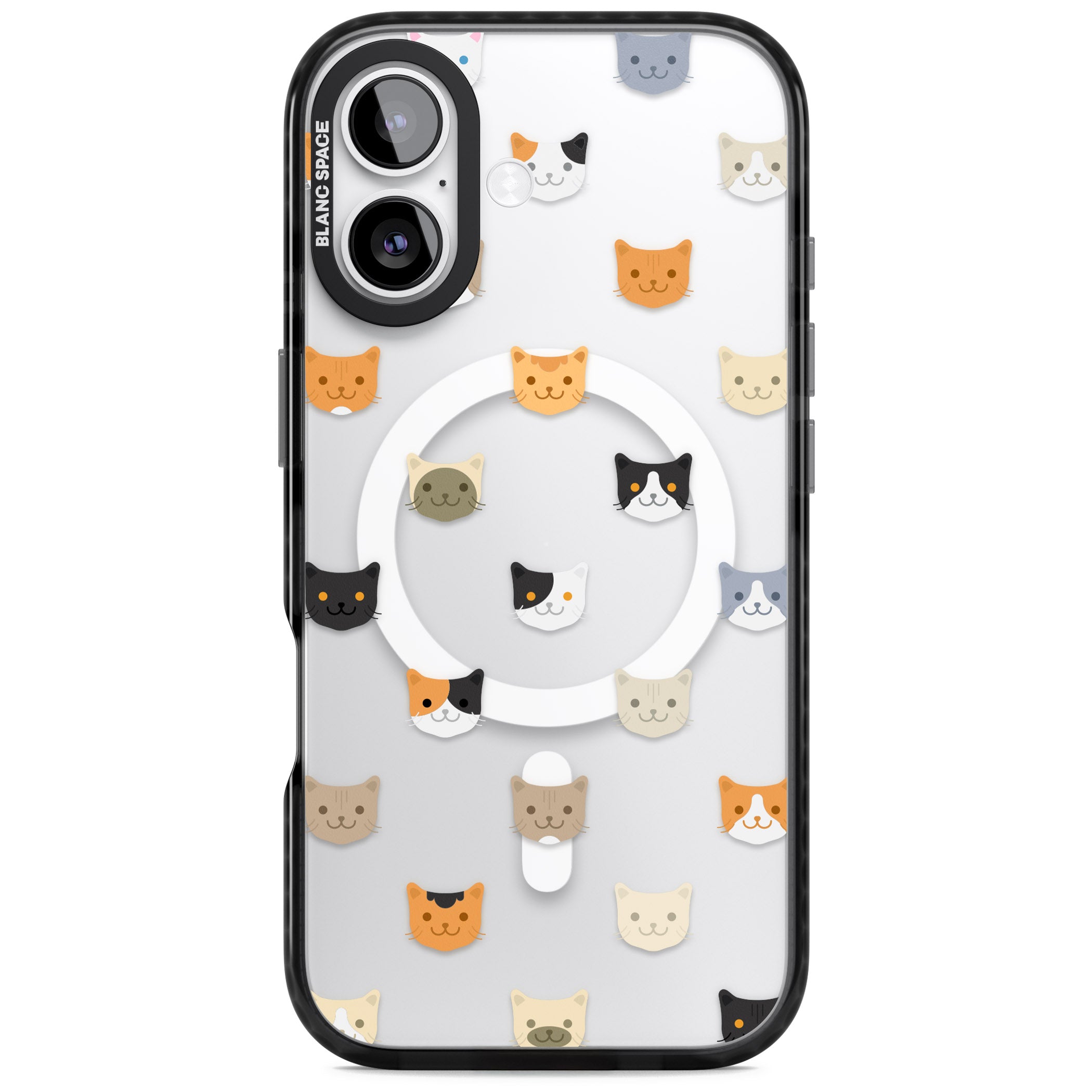 Cute Cat Face Transparent iPhone 17 Impact Pro Black Phone Case
