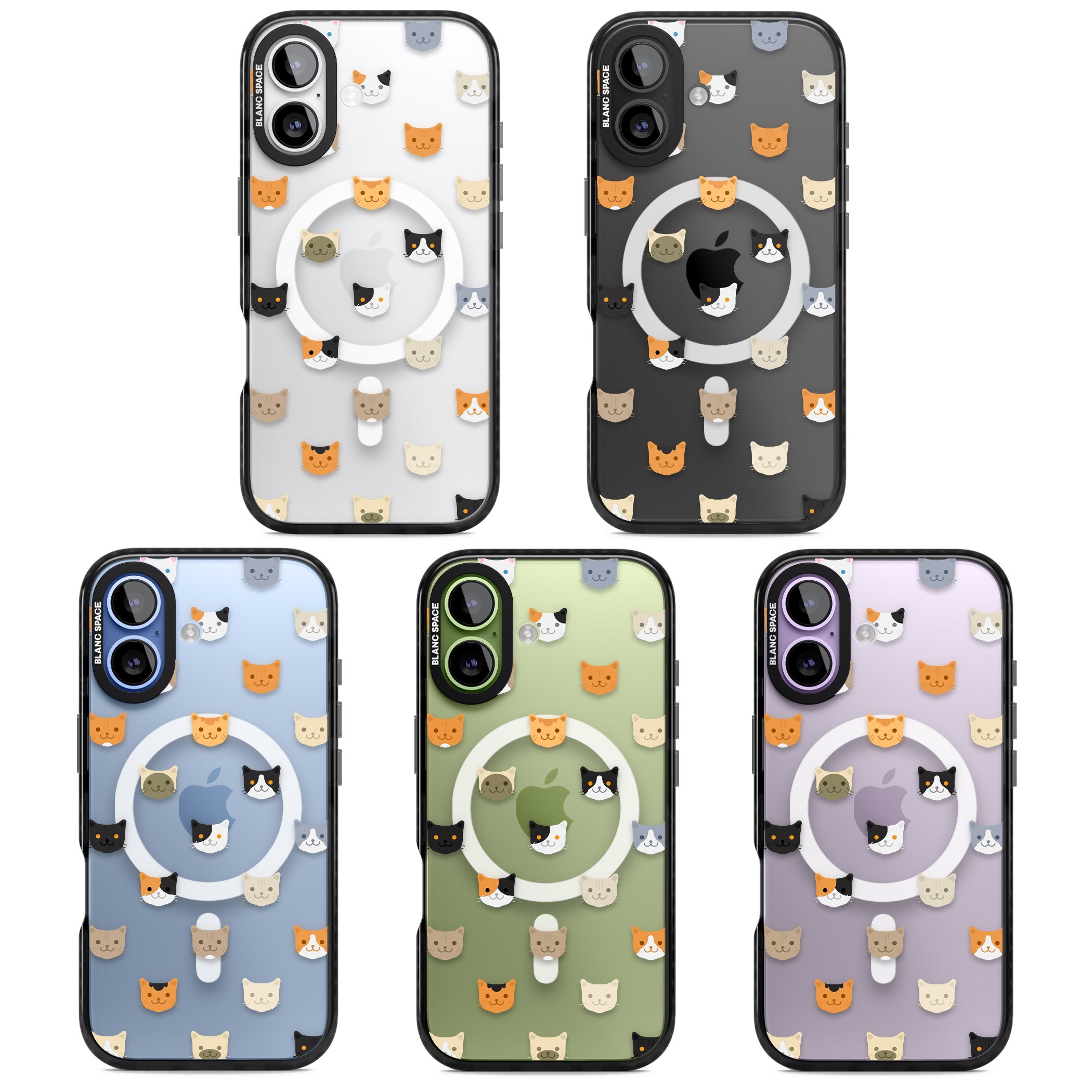Cute Cat Face Transparent iPhone 17 Impact Pro Black Phone Case APT Impact Protection