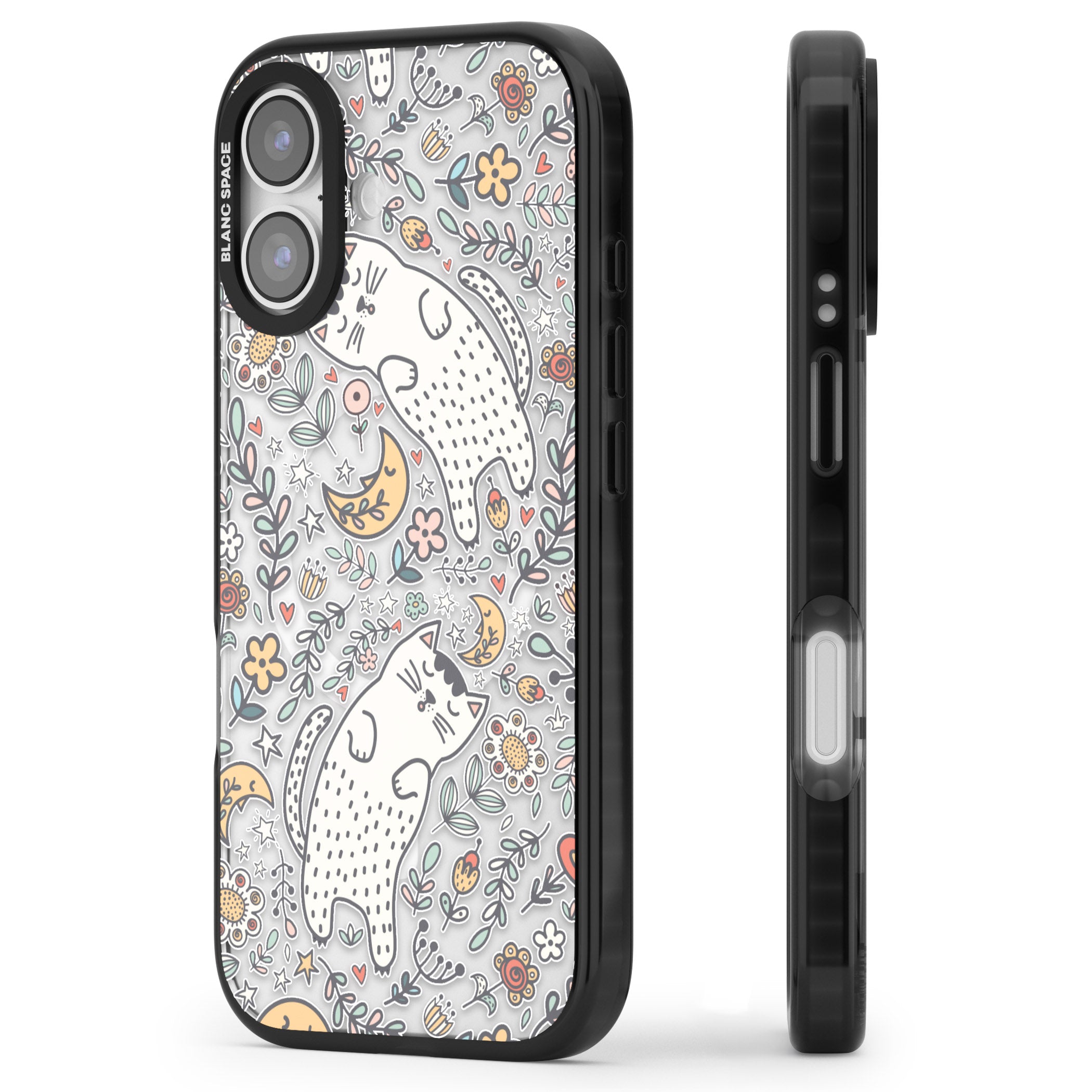 Sleeping Cat Pattern iPhone 17 Impact Pro Black Phone Case Side Profile