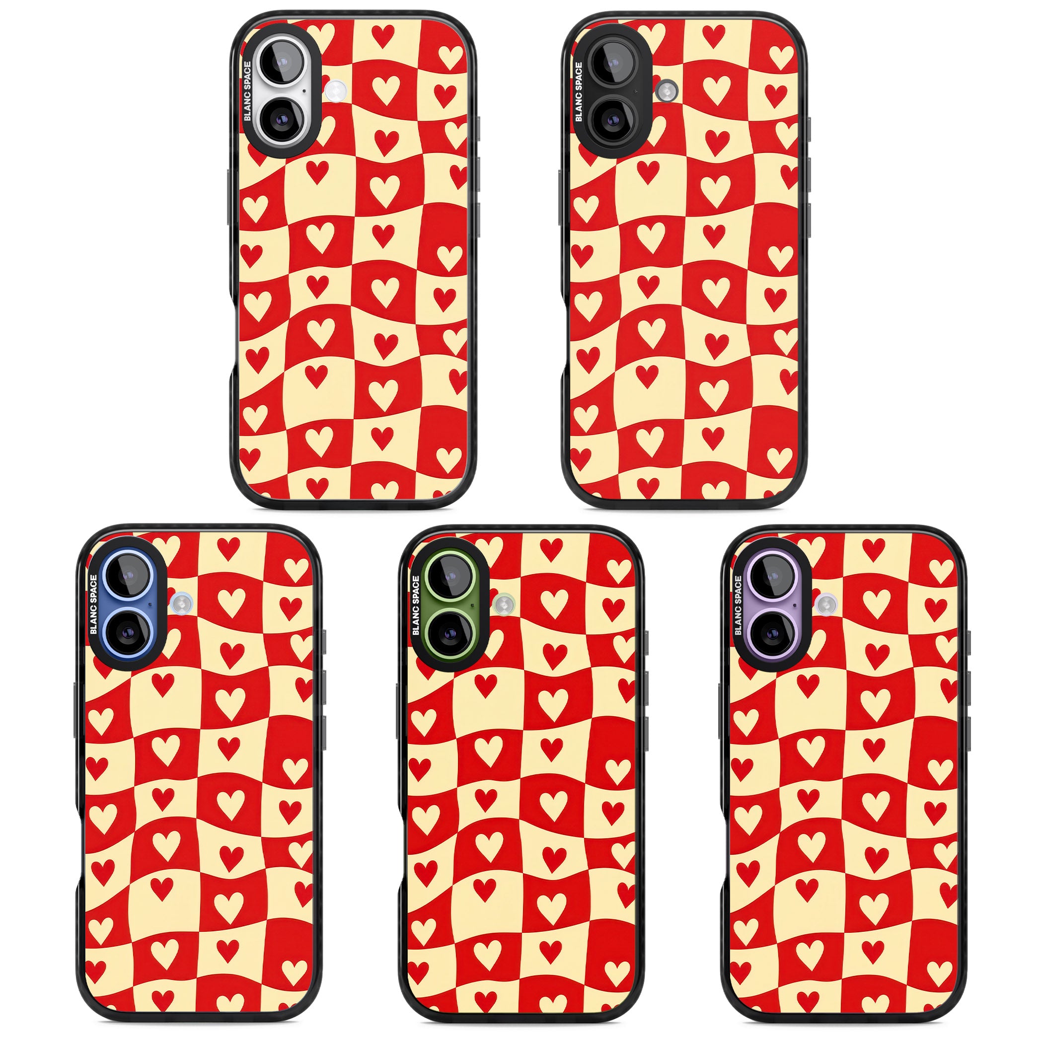 Red Wavy Checked & Hearts iPhone 17 Impact Pro Black Phone Case APT Impact Protection