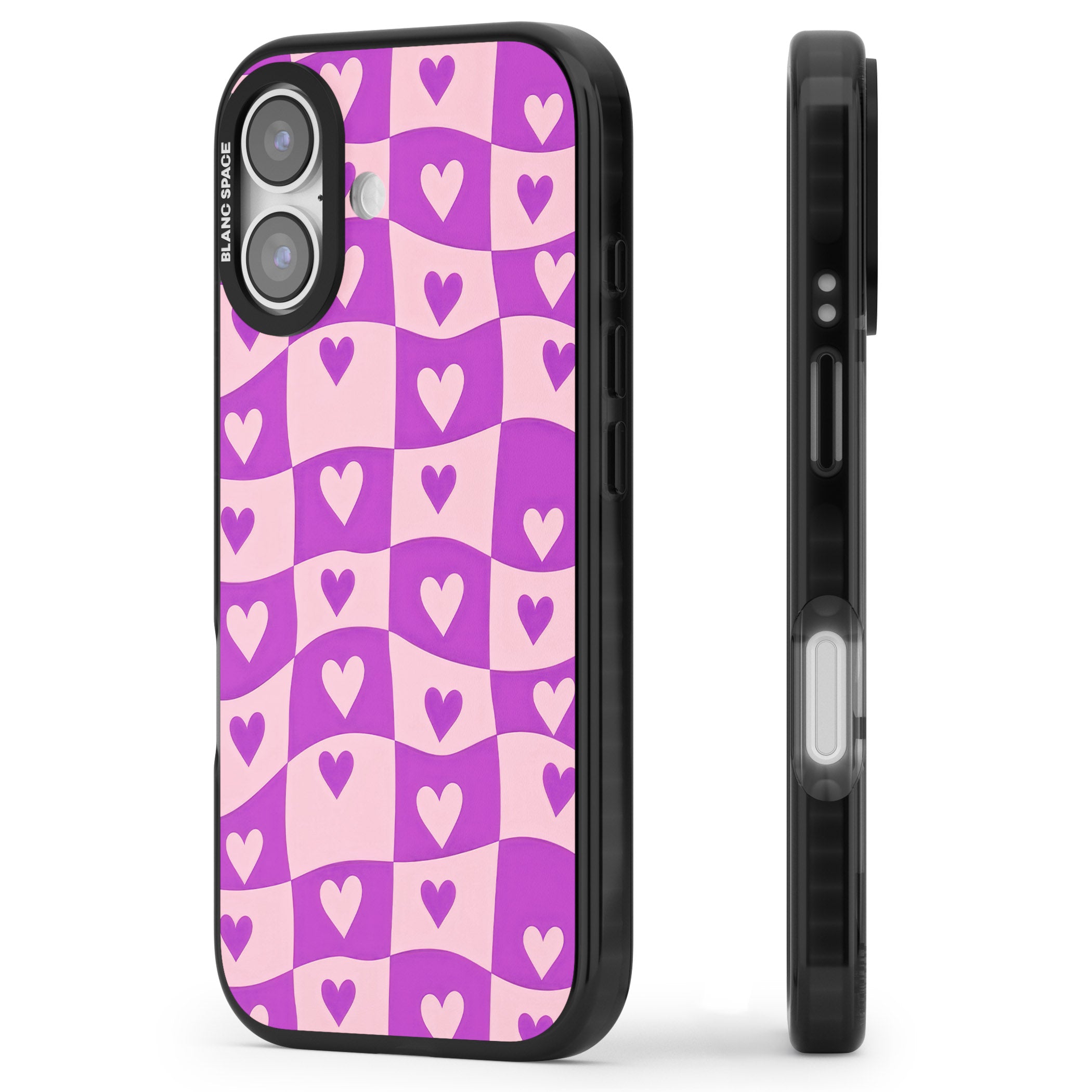 Purple Wavy Checked Hearts iPhone 17 Impact Pro Black Phone Case Side Profile