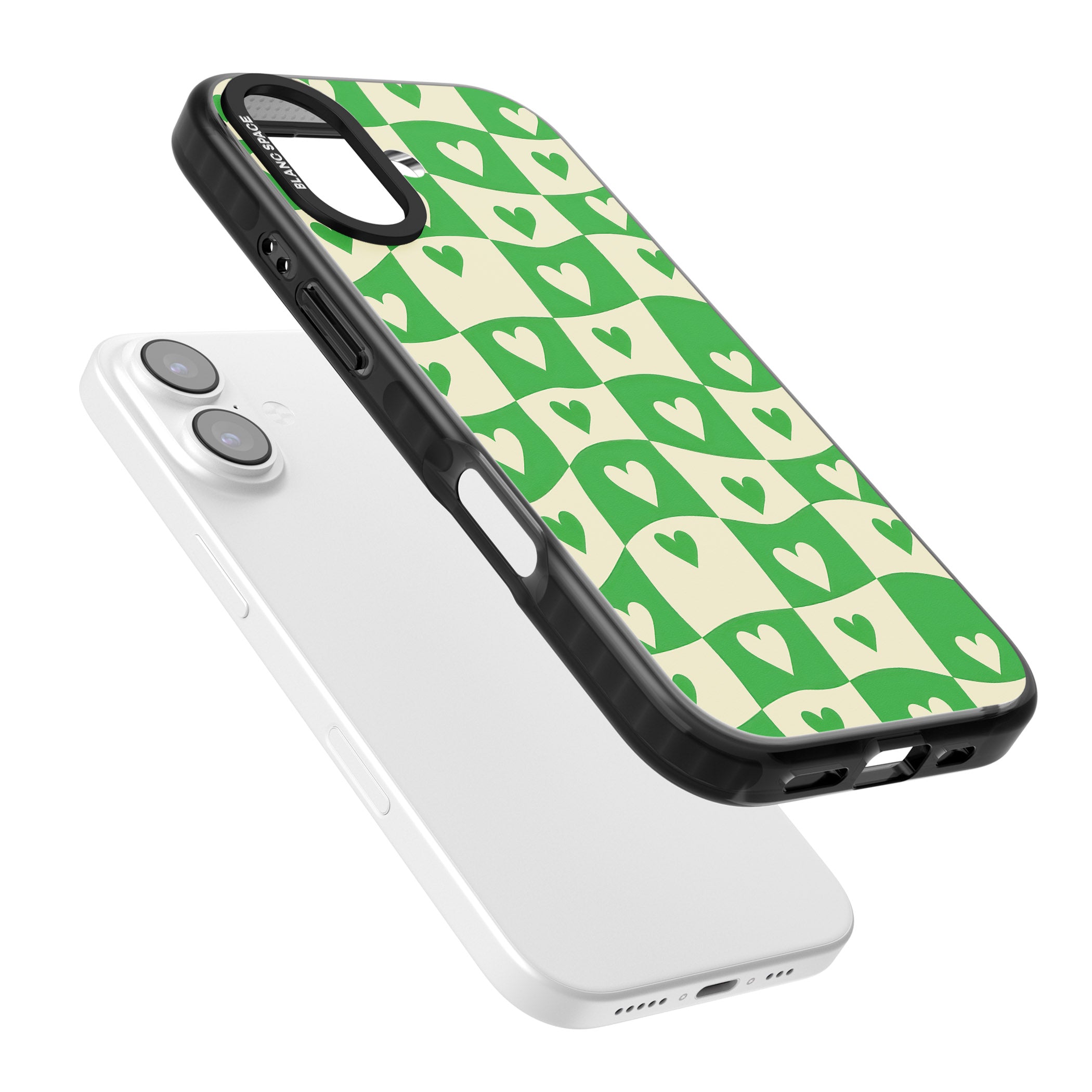Green Wavy Checked Hearts iPhone 17 Impact Pro Black Phone Case Colours
