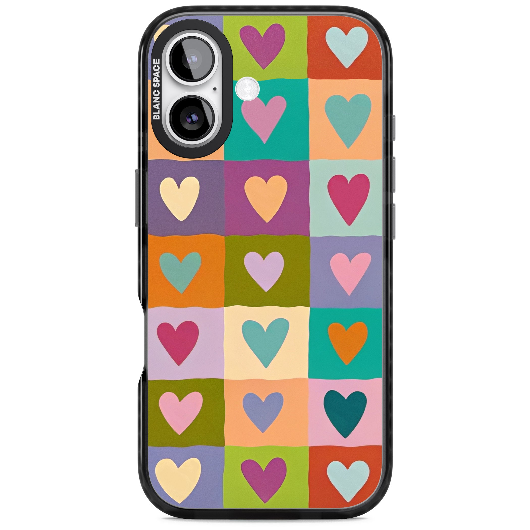 Multicolour Checked Hearts iPhone 17 Impact Pro Black Phone Case