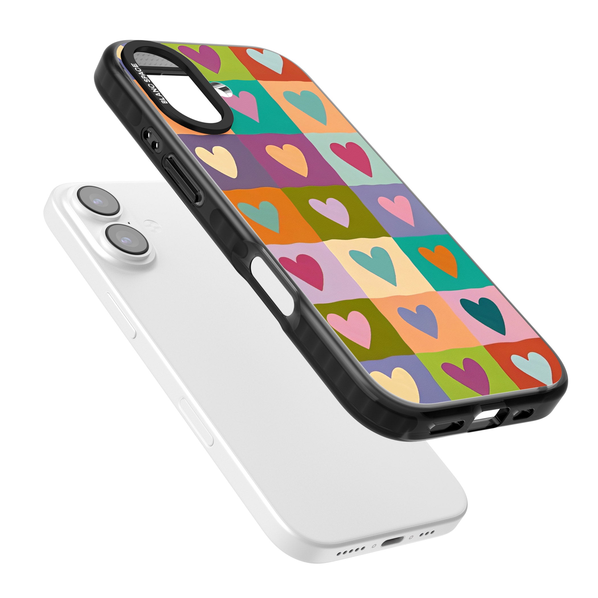 Multicolour Checked Hearts iPhone 17 Impact Pro Black Phone Case Colours