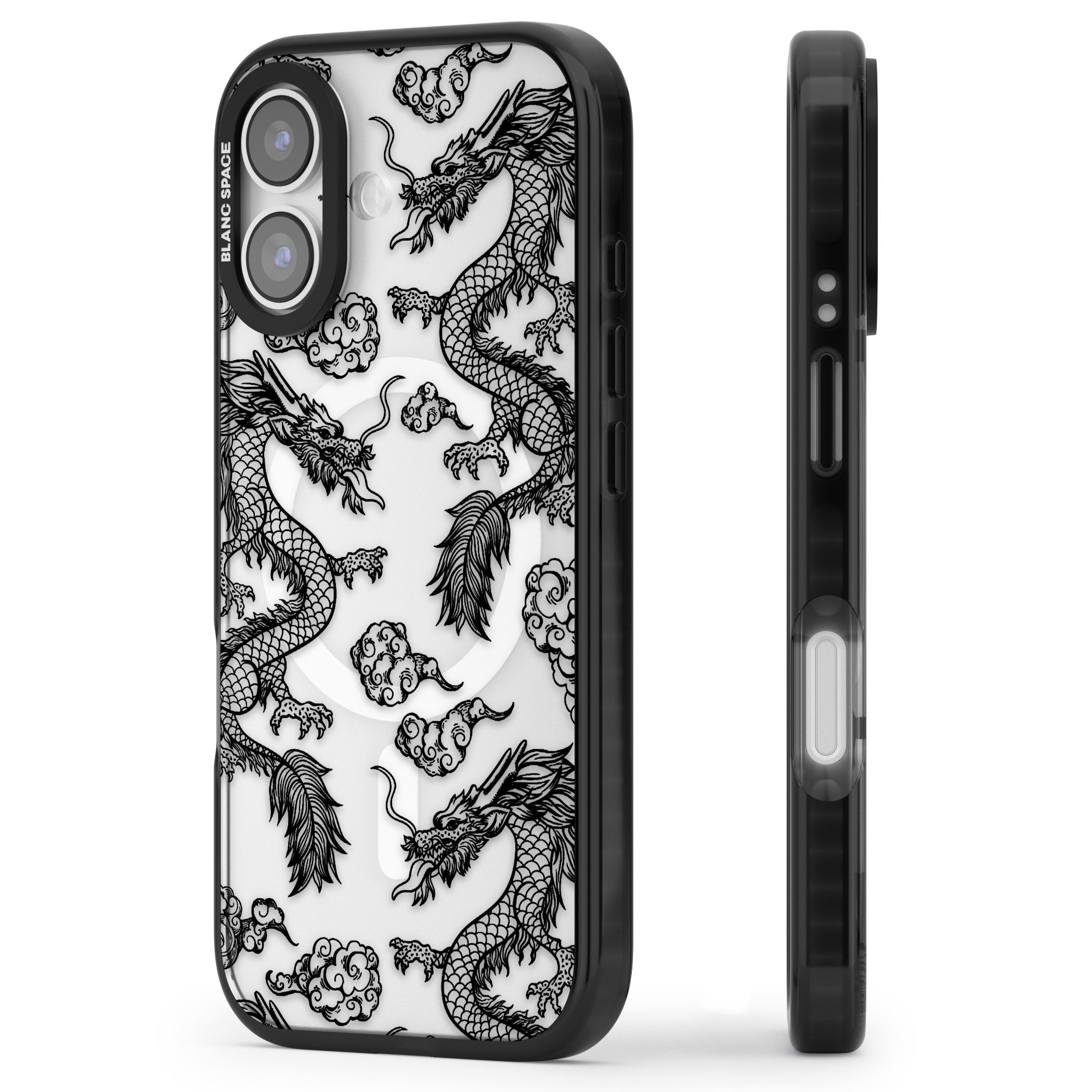 Black Dragon Pattern iPhone 17 Impact Pro Black Phone Case Side Profile
