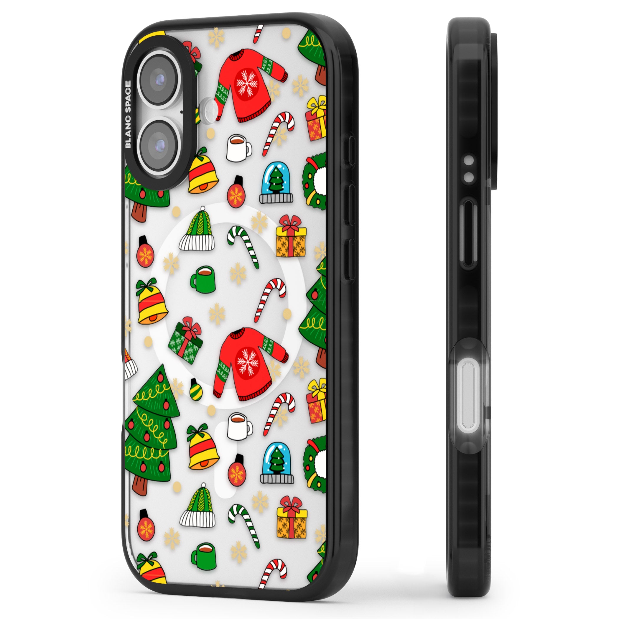 Christmas Mixture Pattern iPhone 17 Impact Pro Black Phone Case Side Profile