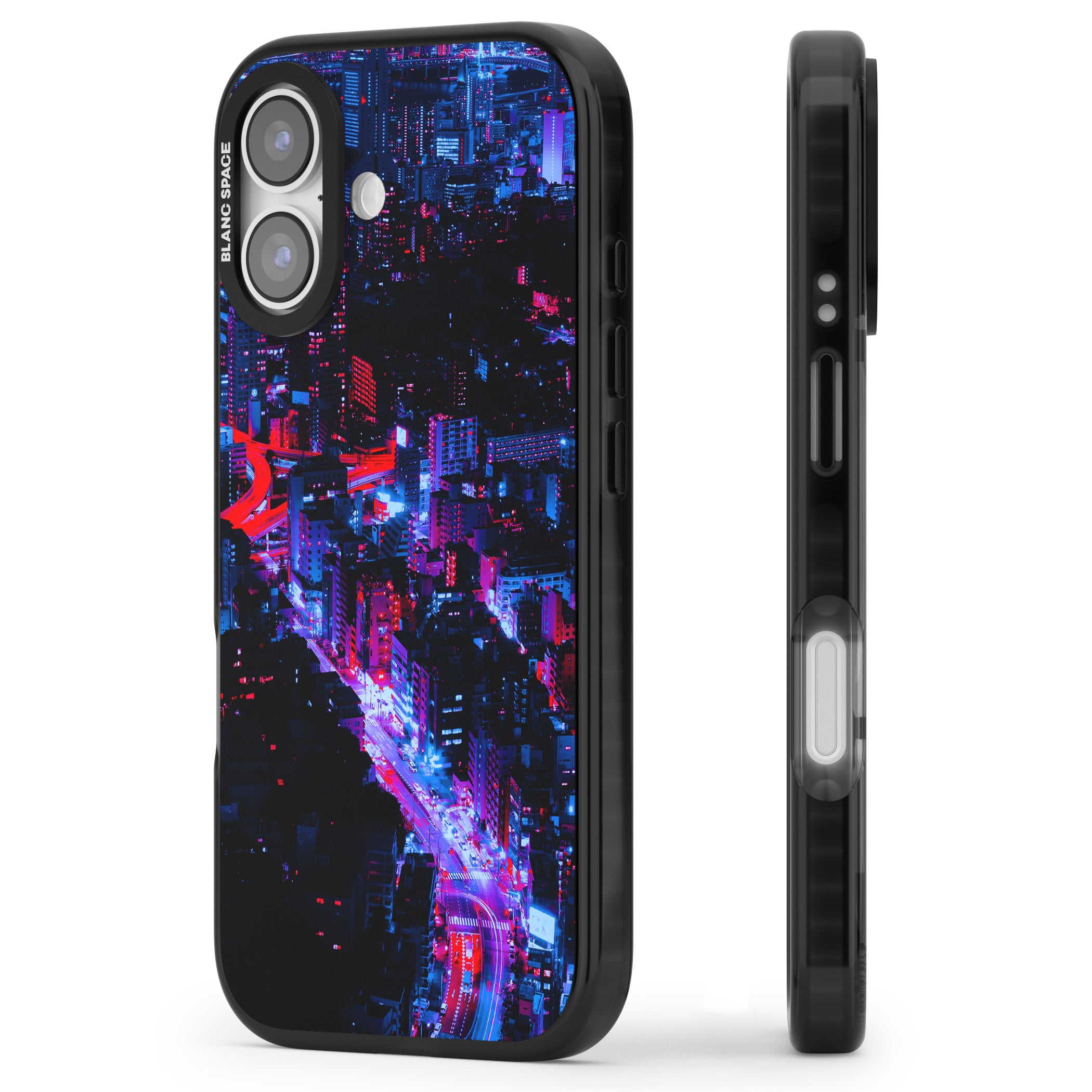 Neon Cityscape iPhone 17 Impact Pro Black Phone Case Side Profile