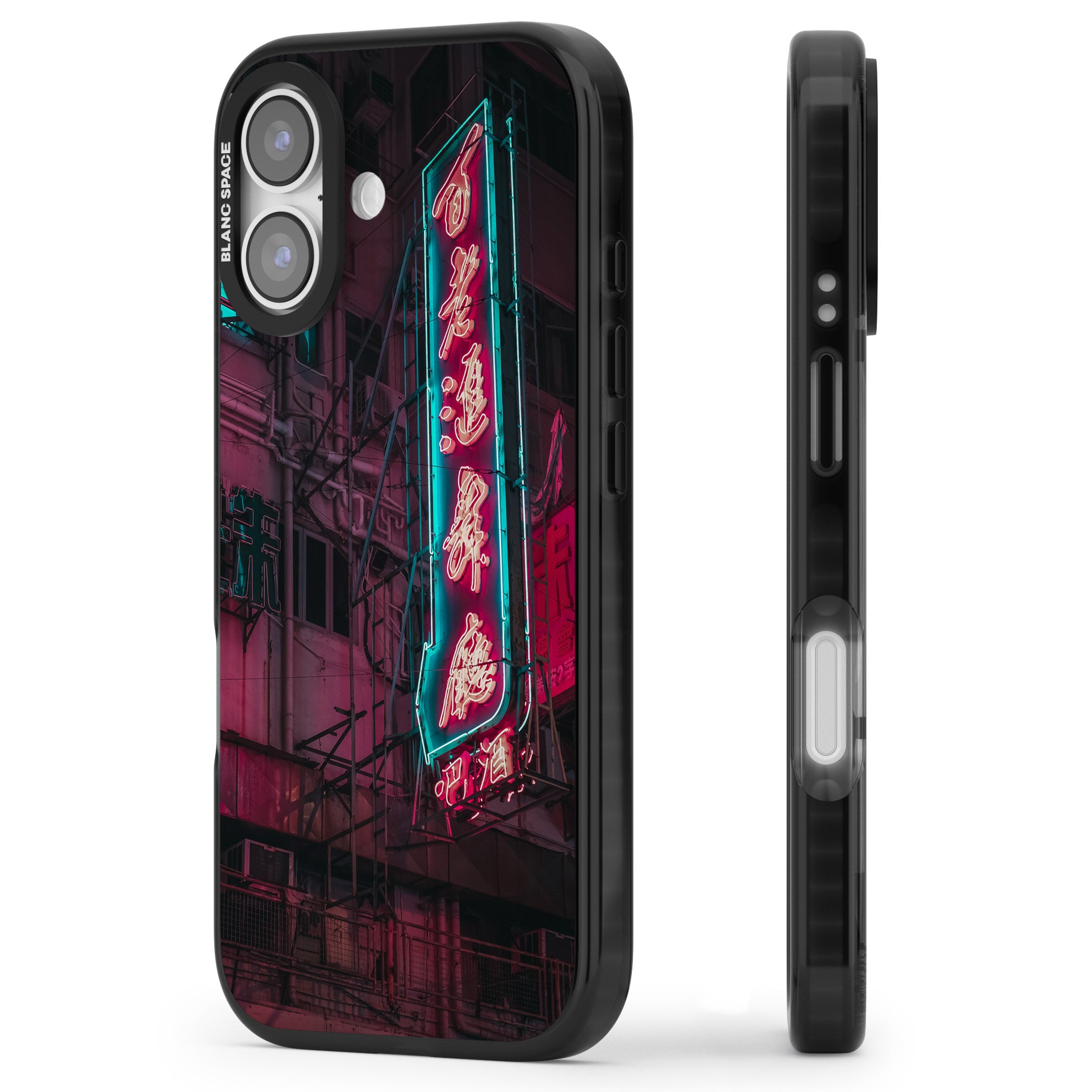Neon Kanji Cityscape iPhone 17 Impact Pro Black Phone Case Side Profile