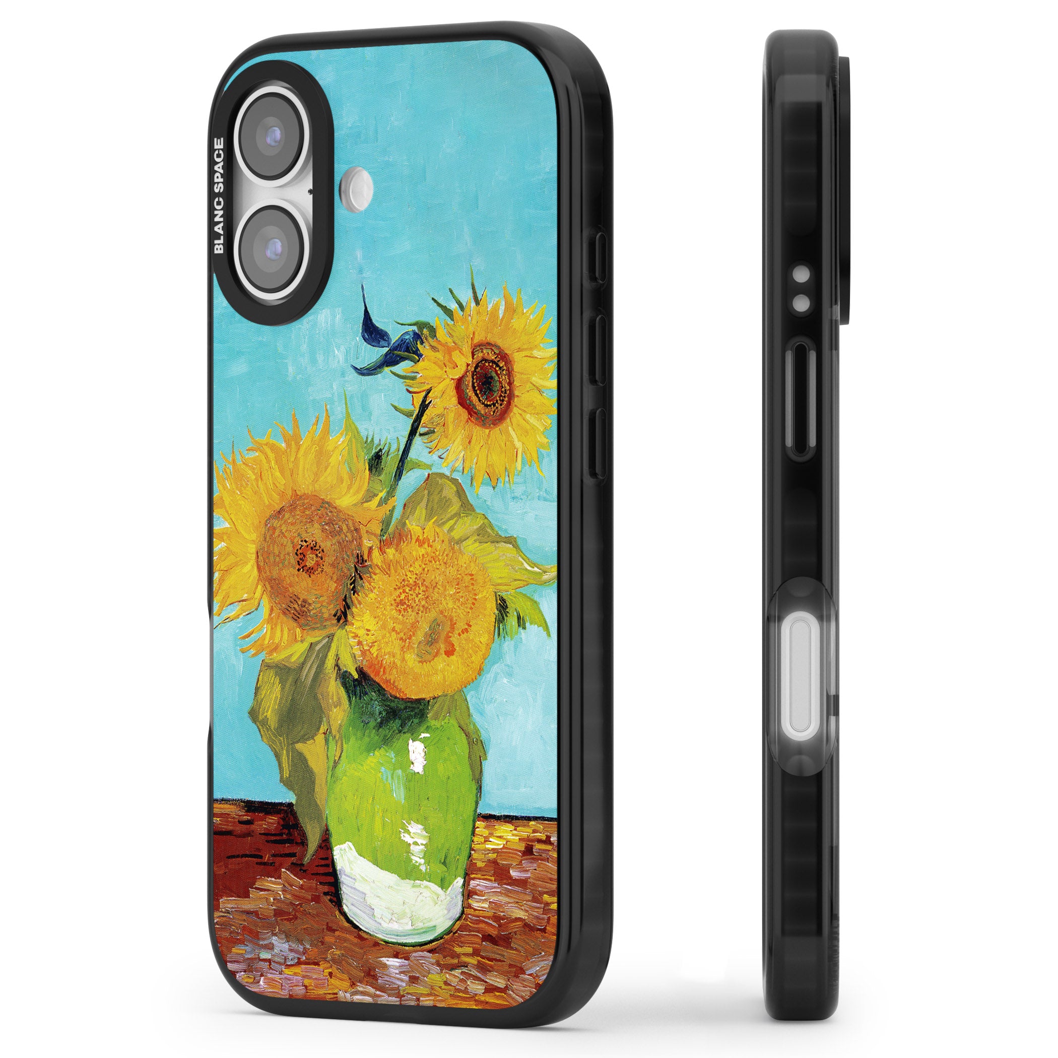 Vase With Three Sunflowers iPhone 17 Impact Pro Black Phone Case Side Profile