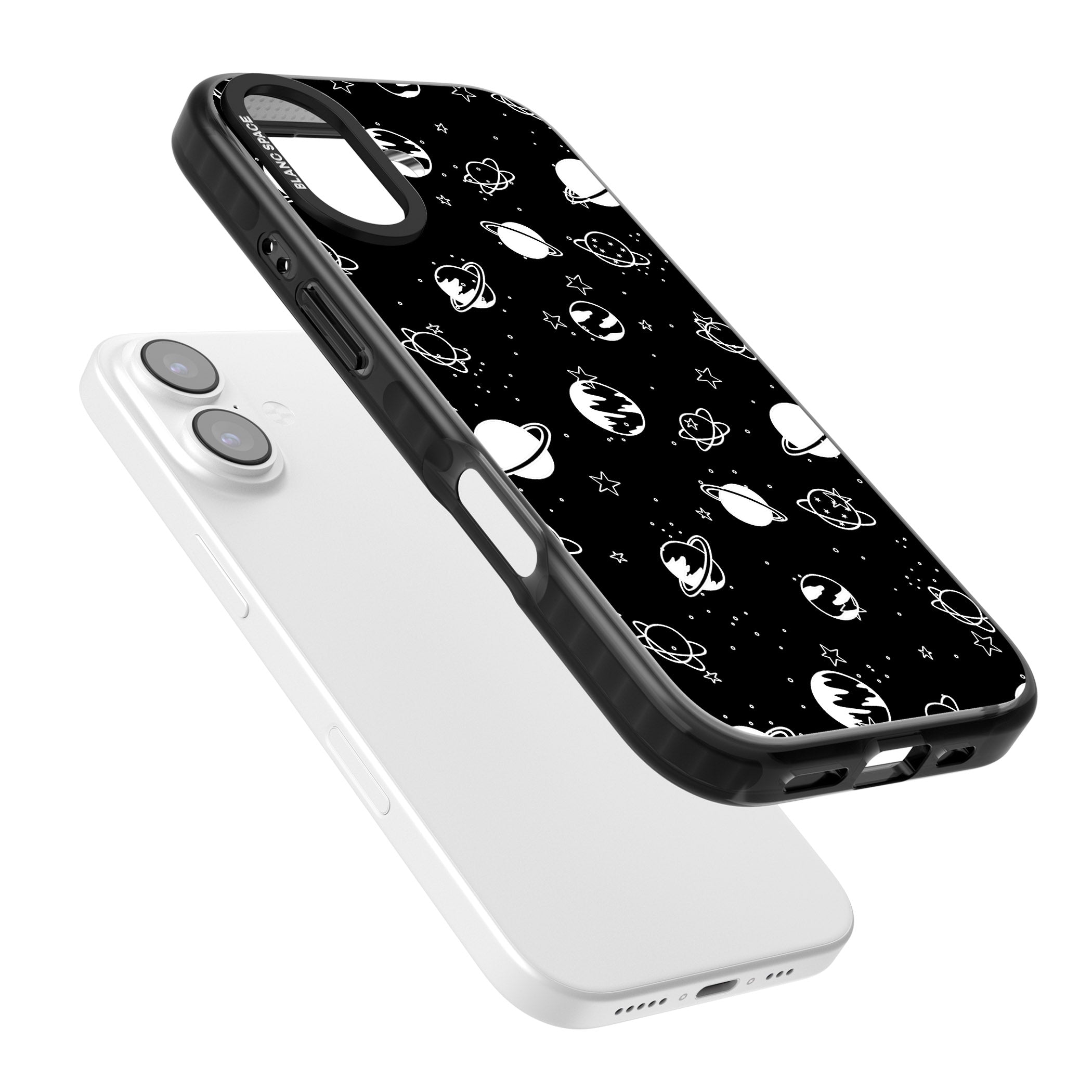 White Planets On Black iPhone 17 Impact Pro Black Phone Case Colours