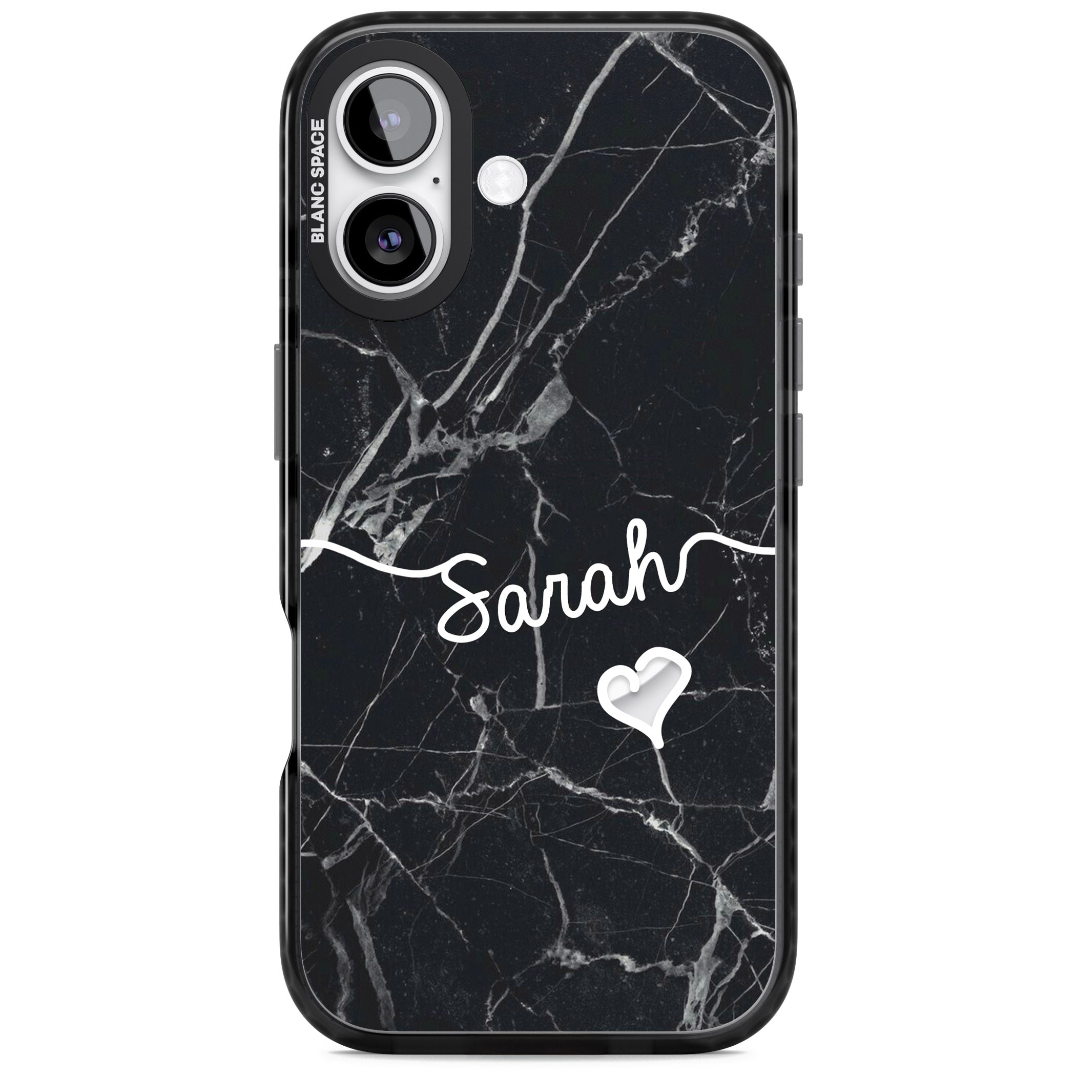 Personalised Black Marble Heart iPhone 17 Impact Pro Black Phone Case