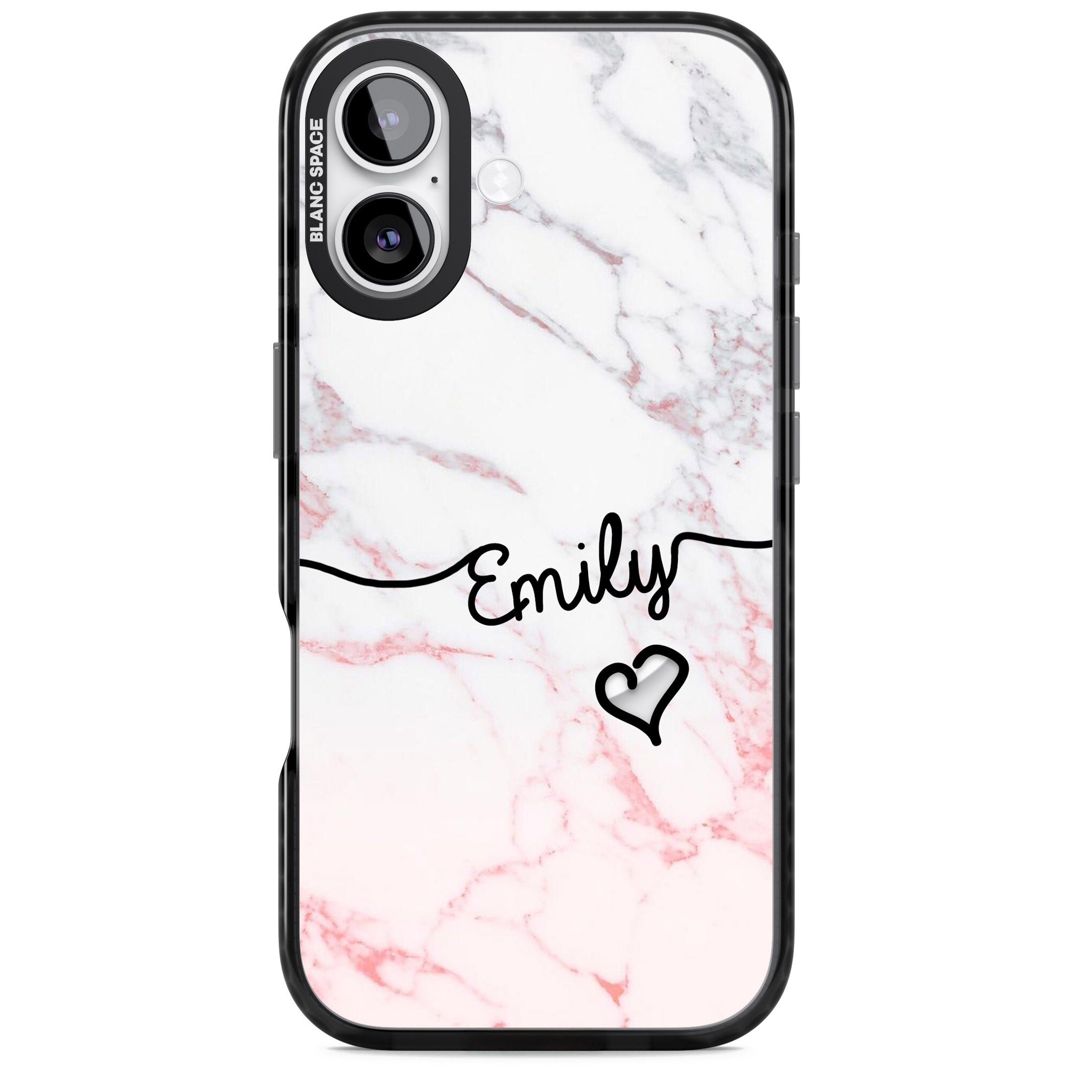 Personalised Pink Fade Marble Heart iPhone 17 Impact Pro Black Phone Case