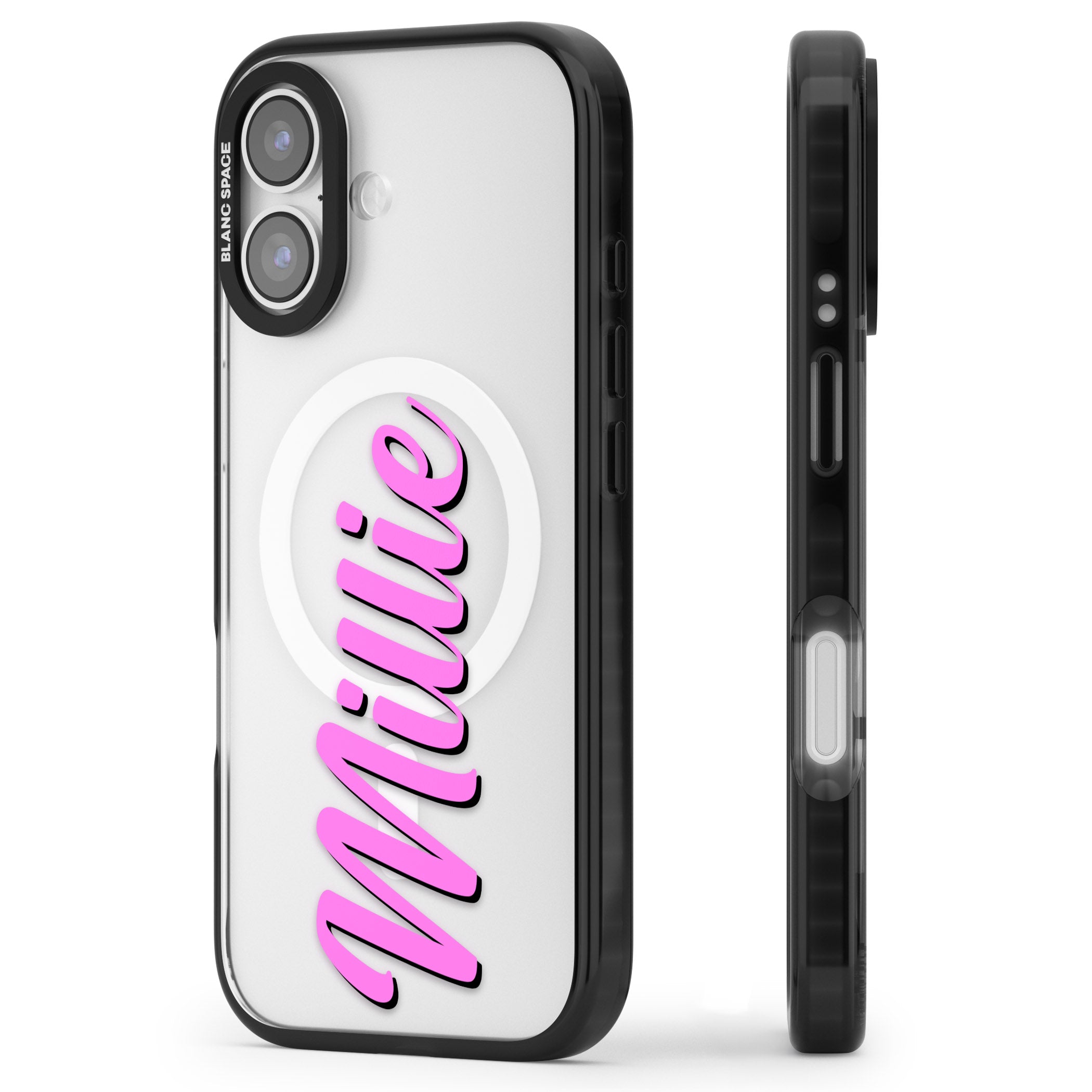 Personalised Cute Vertical Name iPhone 17 Impact Pro Black Phone Case Side Profile