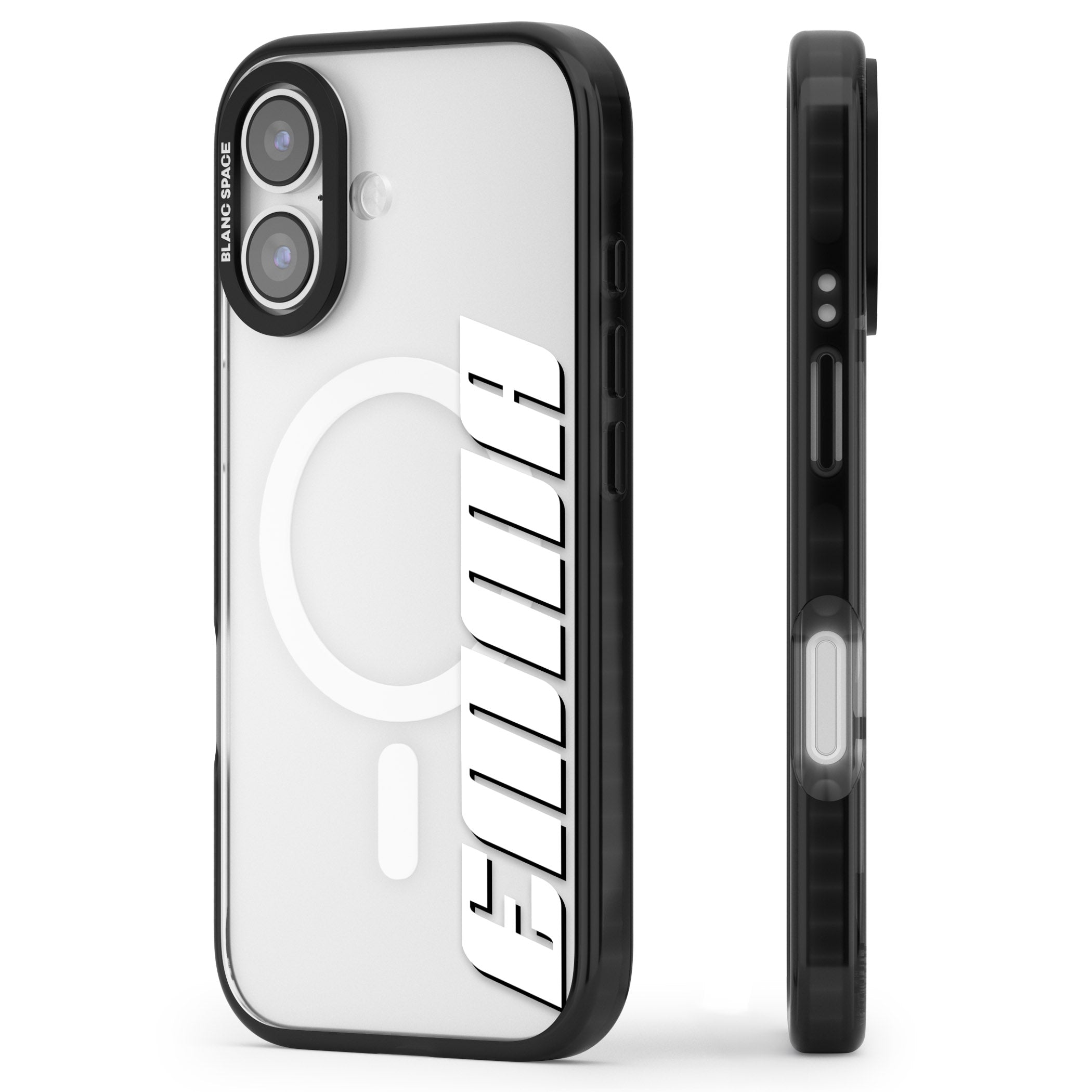 Personalised Vertical Bold Name iPhone 17 Impact Pro Black Phone Case Side Profile