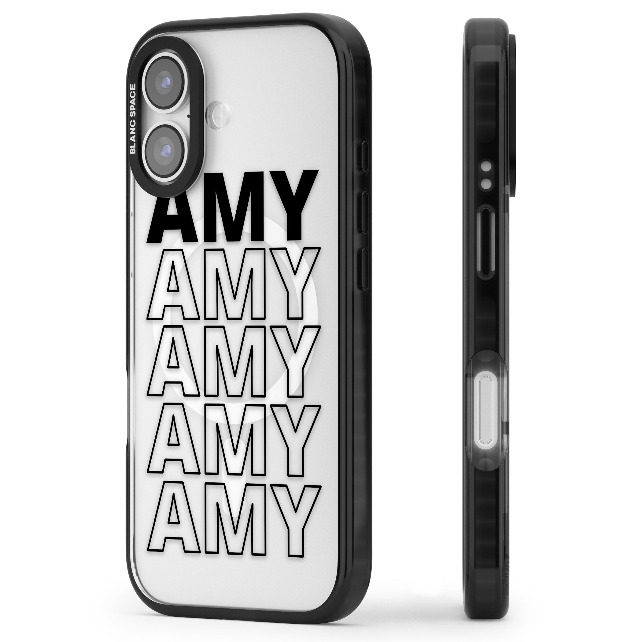 Personalised Bold Name Repetition iPhone 17 Impact Pro Black Phone Case Side Profile
