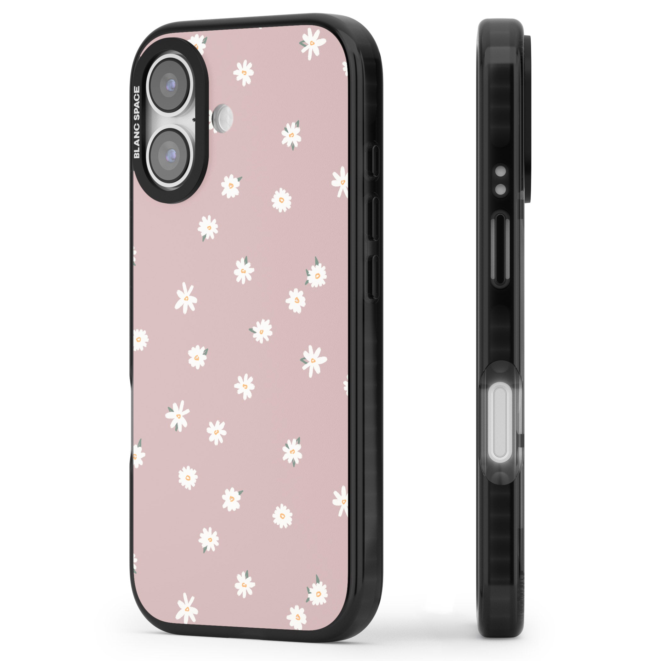 Dusty Pink Daisy iPhone 17 Impact Pro Black Phone Case Side Profile