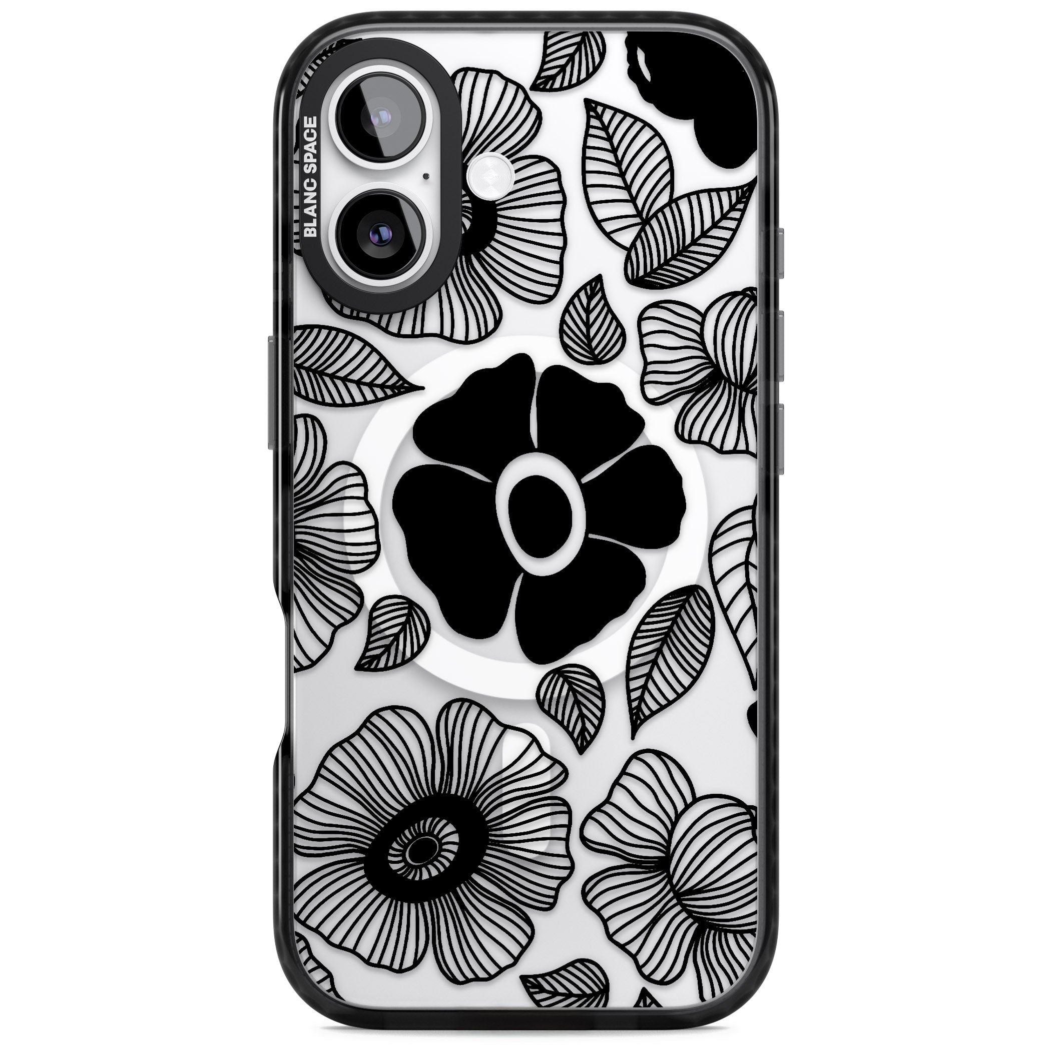 Black Flowers iPhone 17 Impact Pro Black Phone Case