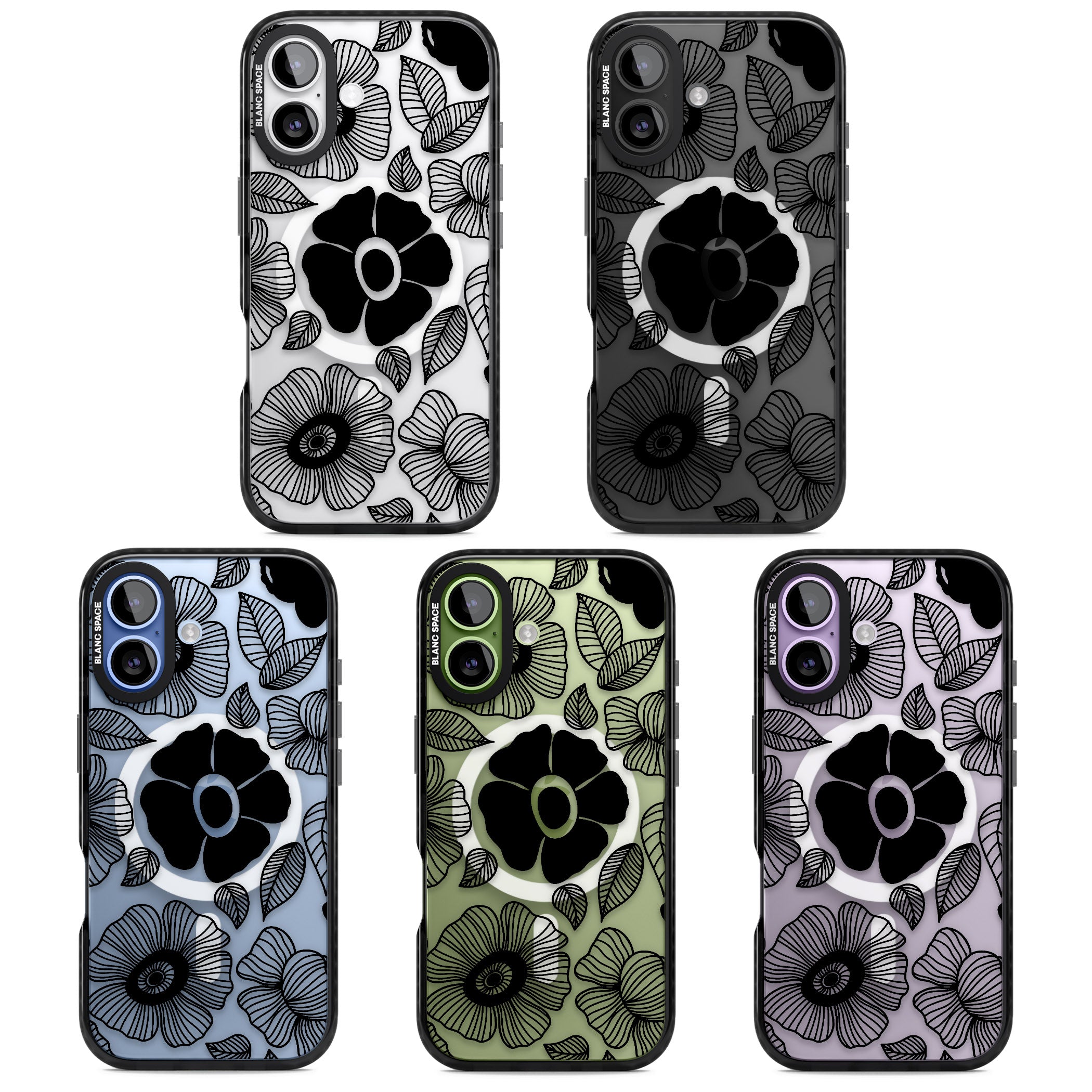 Black Flowers iPhone 17 Impact Pro Black Phone Case APT Impact Protection