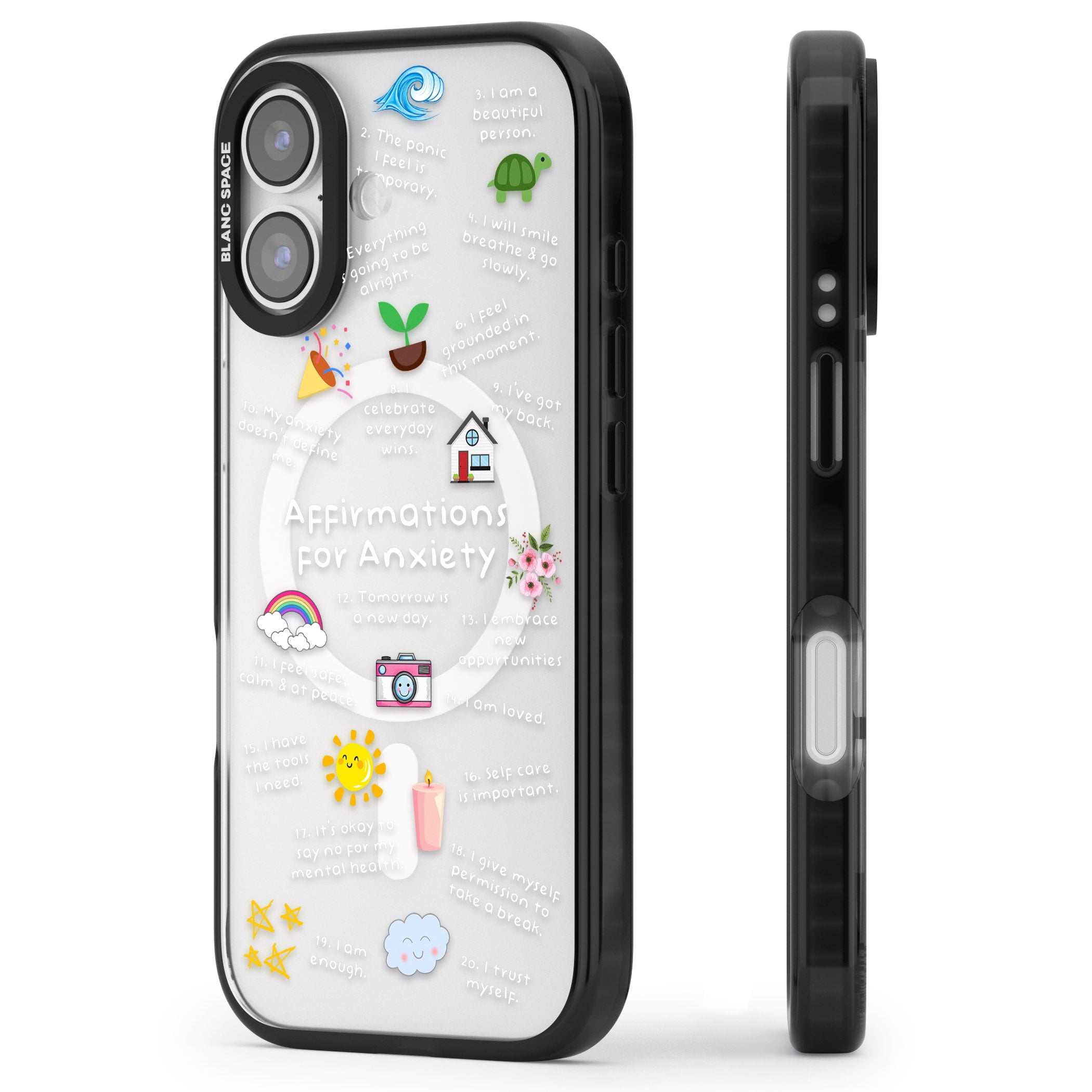 Anxiety White Text iPhone 17 Impact Pro Black Phone Case Side Profile