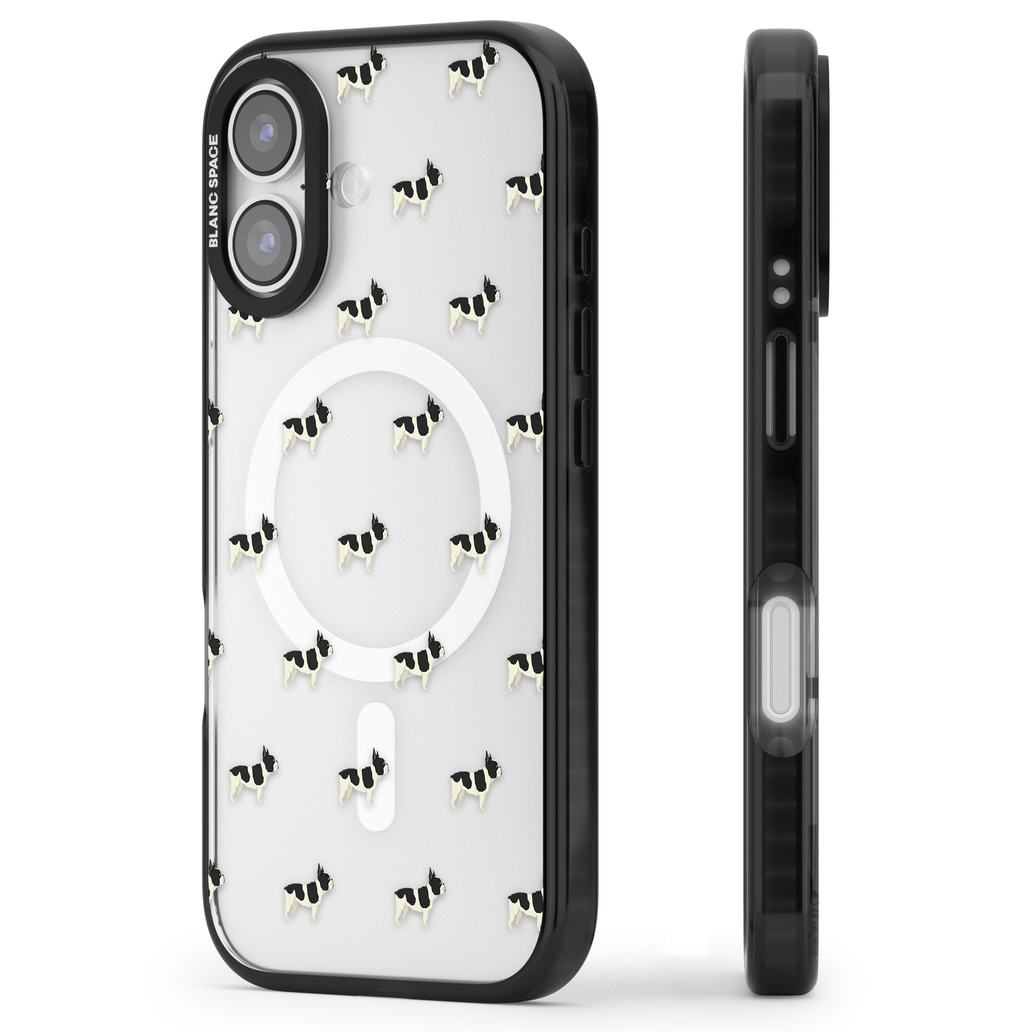 Frenchie Repeat Dog iPhone 17 Impact Pro Black Phone Case Side Profile