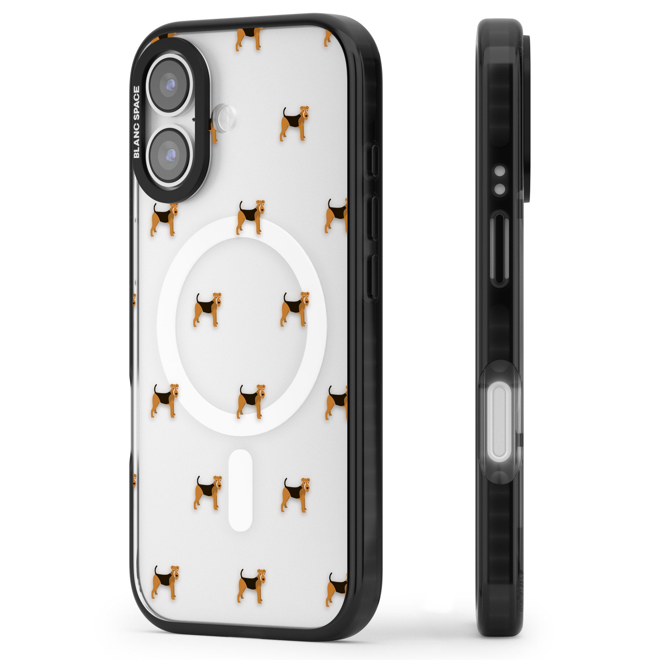 Airedale Terrier Dog Pattern iPhone 17 Impact Pro Black Phone Case Side Profile