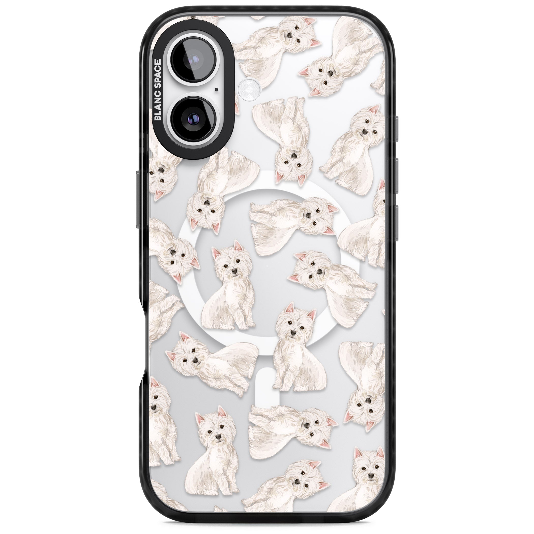 Westie Dog Pattern iPhone 17 Impact Pro Black Phone Case
