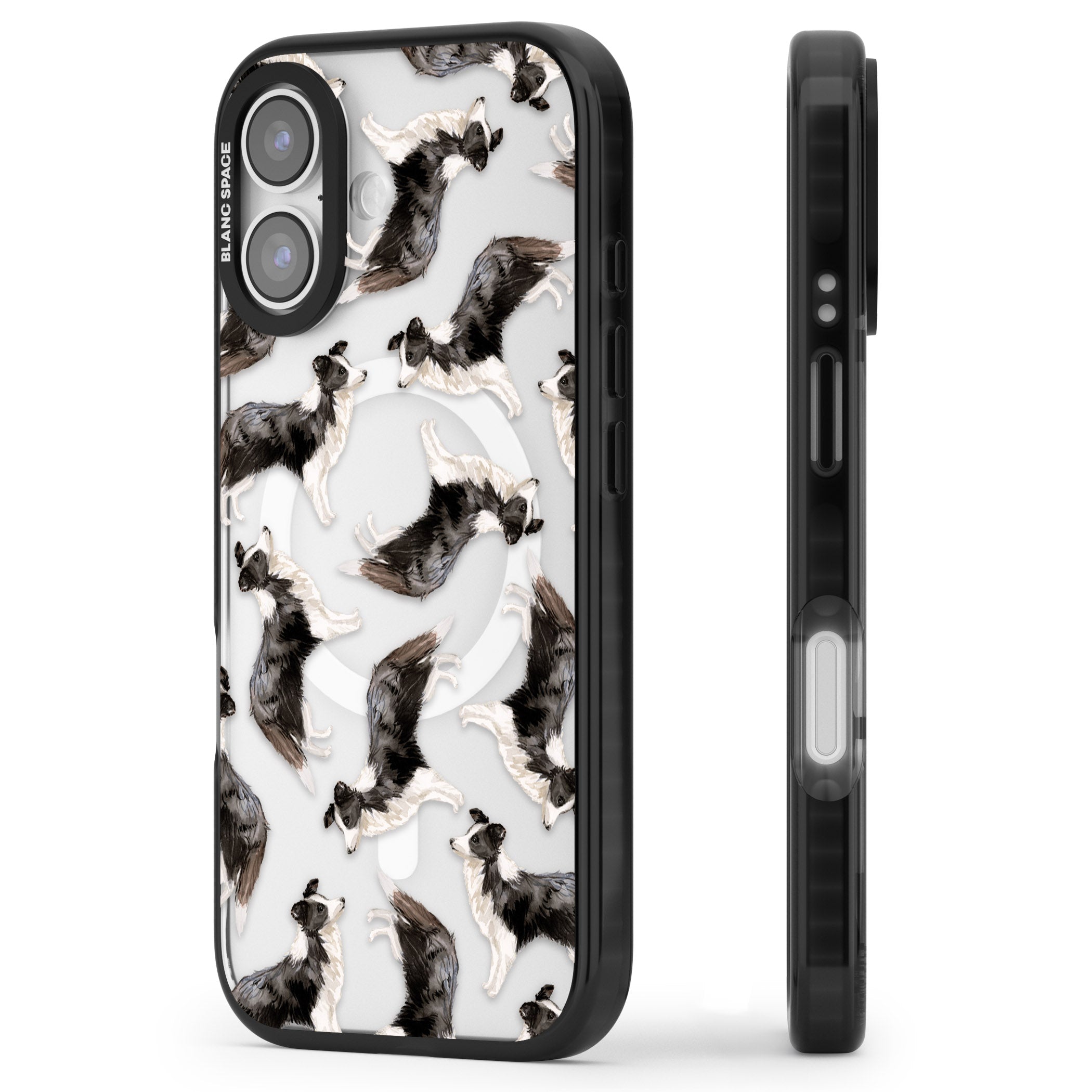 Border Collie Pattern Watercolour iPhone 17 Impact Pro Black Phone Case Side Profile