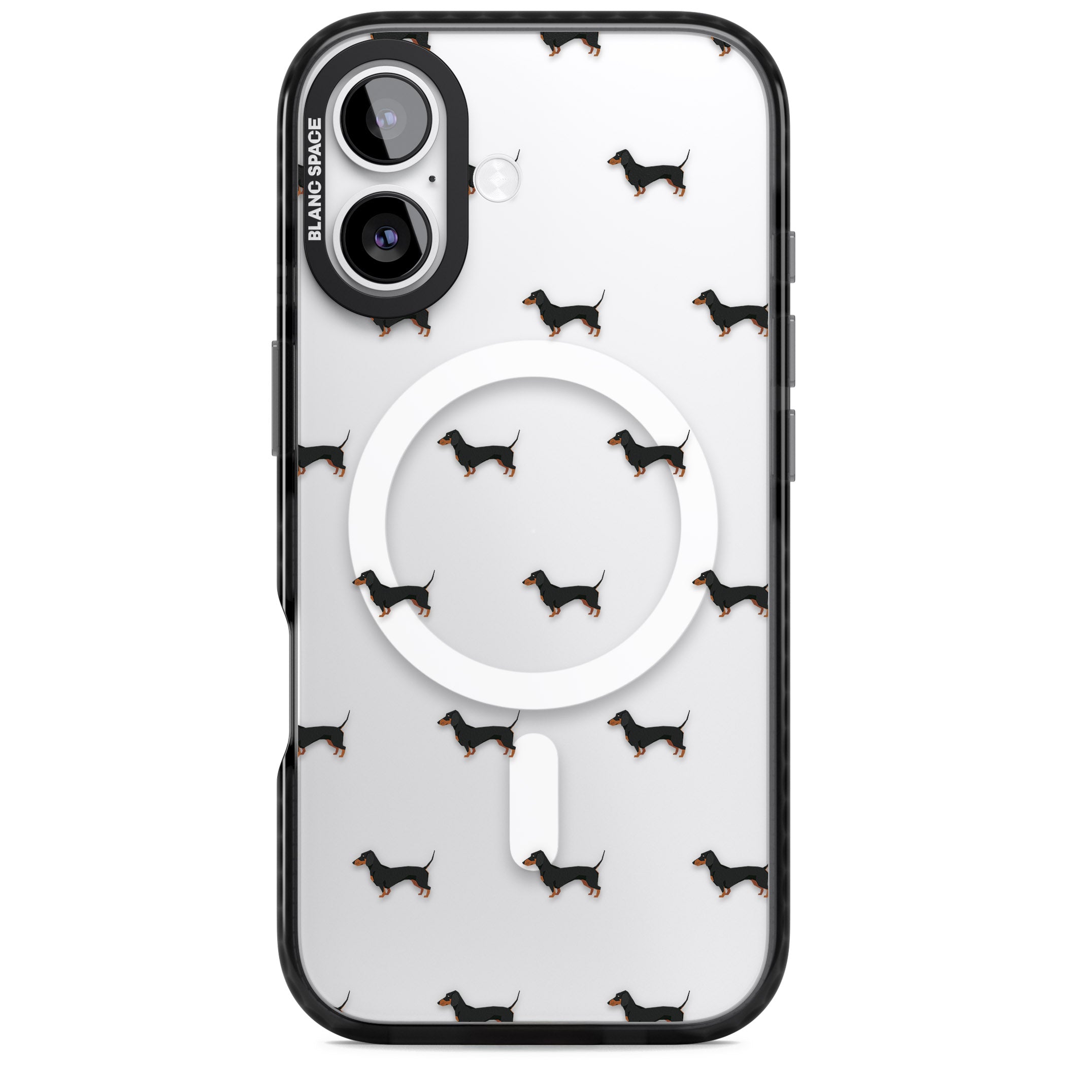 Dachshund Pattern Clear iPhone 17 Impact Pro Black Phone Case