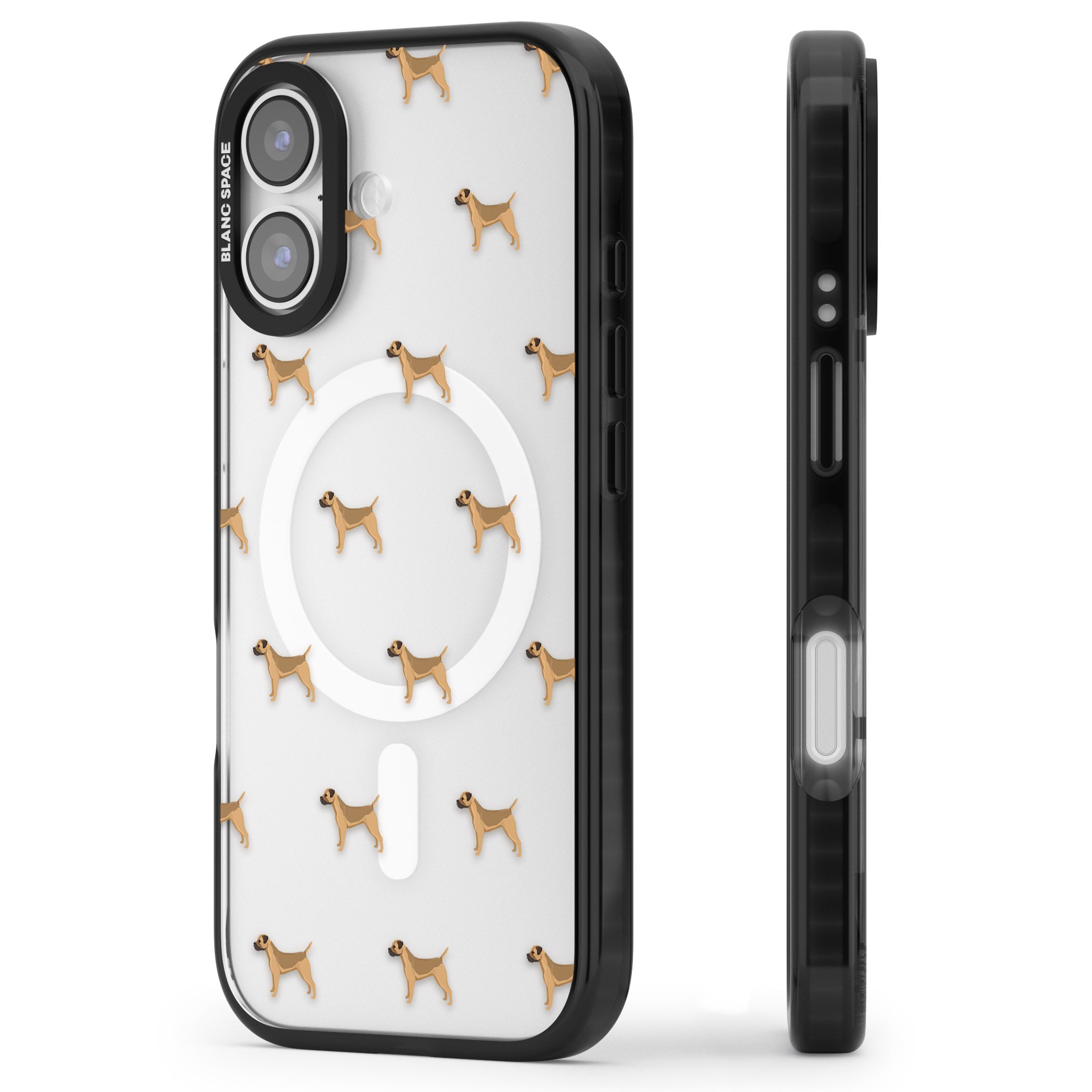 Border Terrier Dog Pattern iPhone 17 Impact Pro Black Phone Case Side Profile