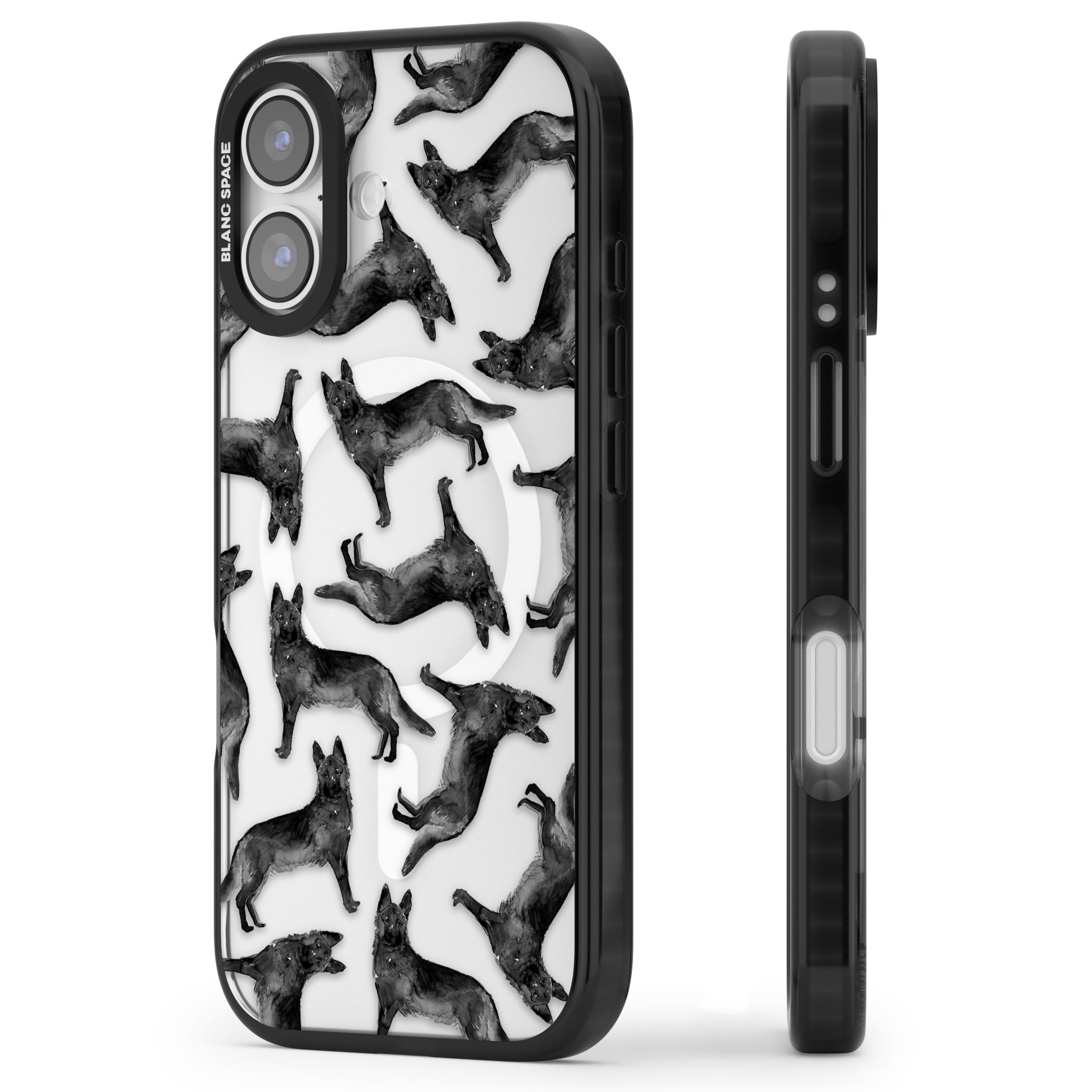 German Shepherd Pattern Black iPhone 17 Impact Pro Black Phone Case Side Profile