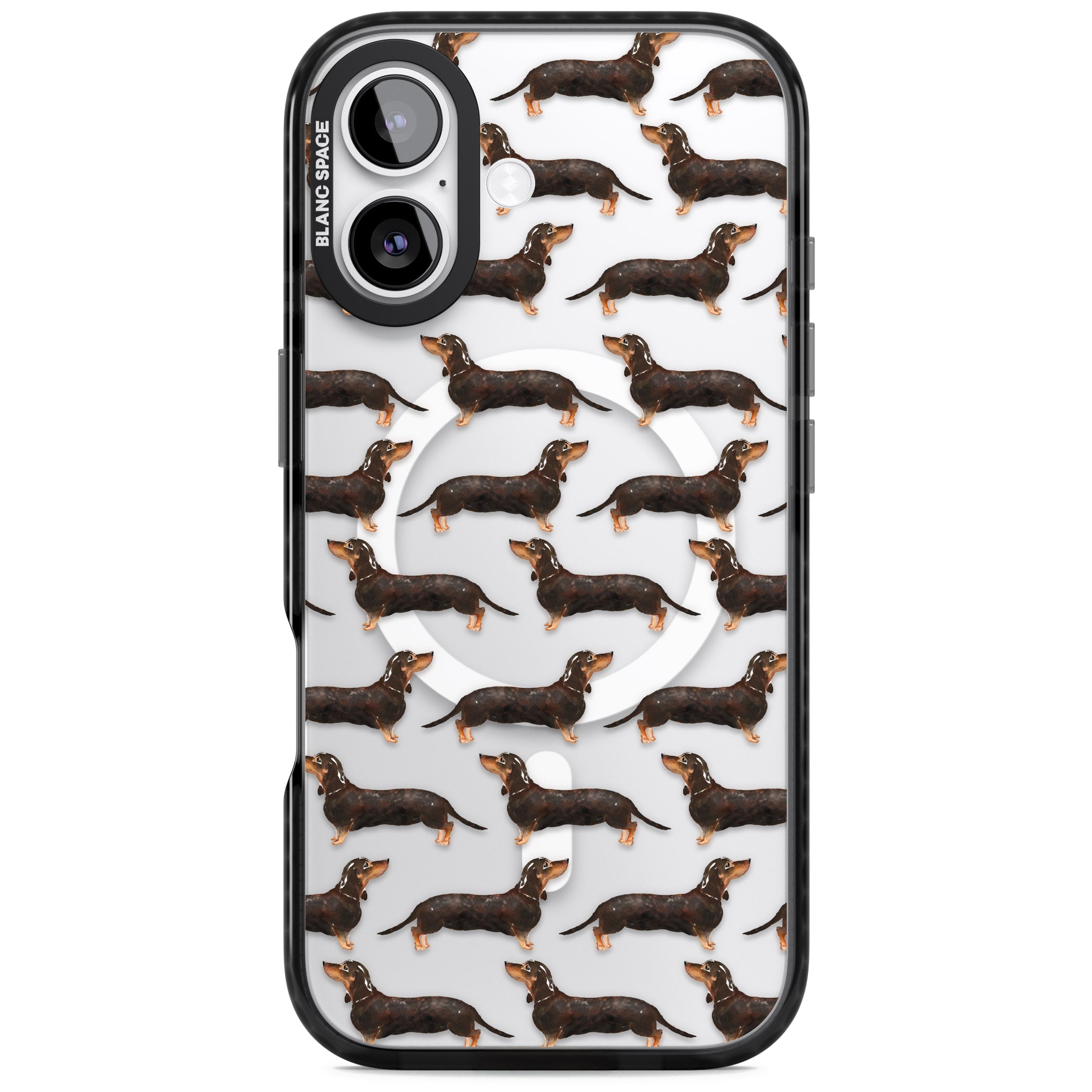 Dachshund Pattern Black Tan iPhone 17 Impact Pro Black Phone Case