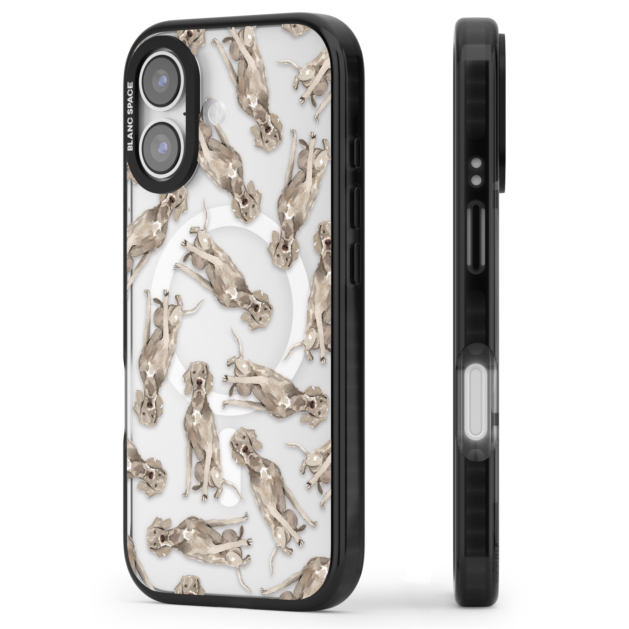 Weimaraner Watercolor Dog iPhone 17 Impact Pro Black Phone Case Side Profile