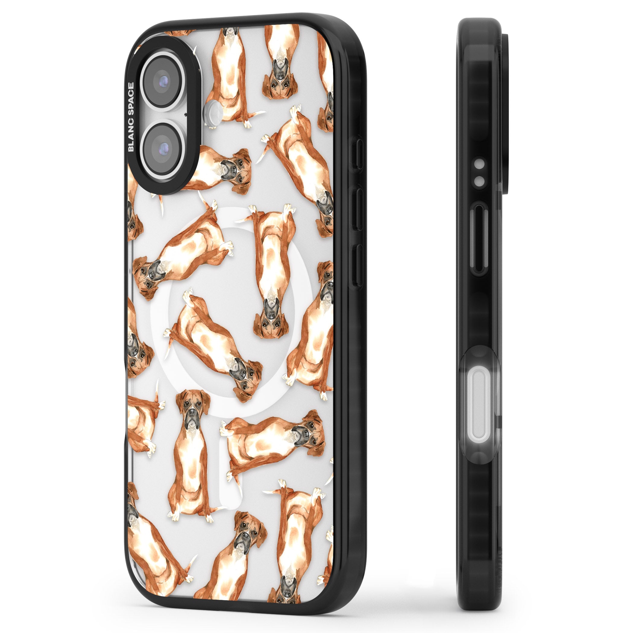 Boxer Watercolor Dog Pattern iPhone 17 Impact Pro Black Phone Case Side Profile