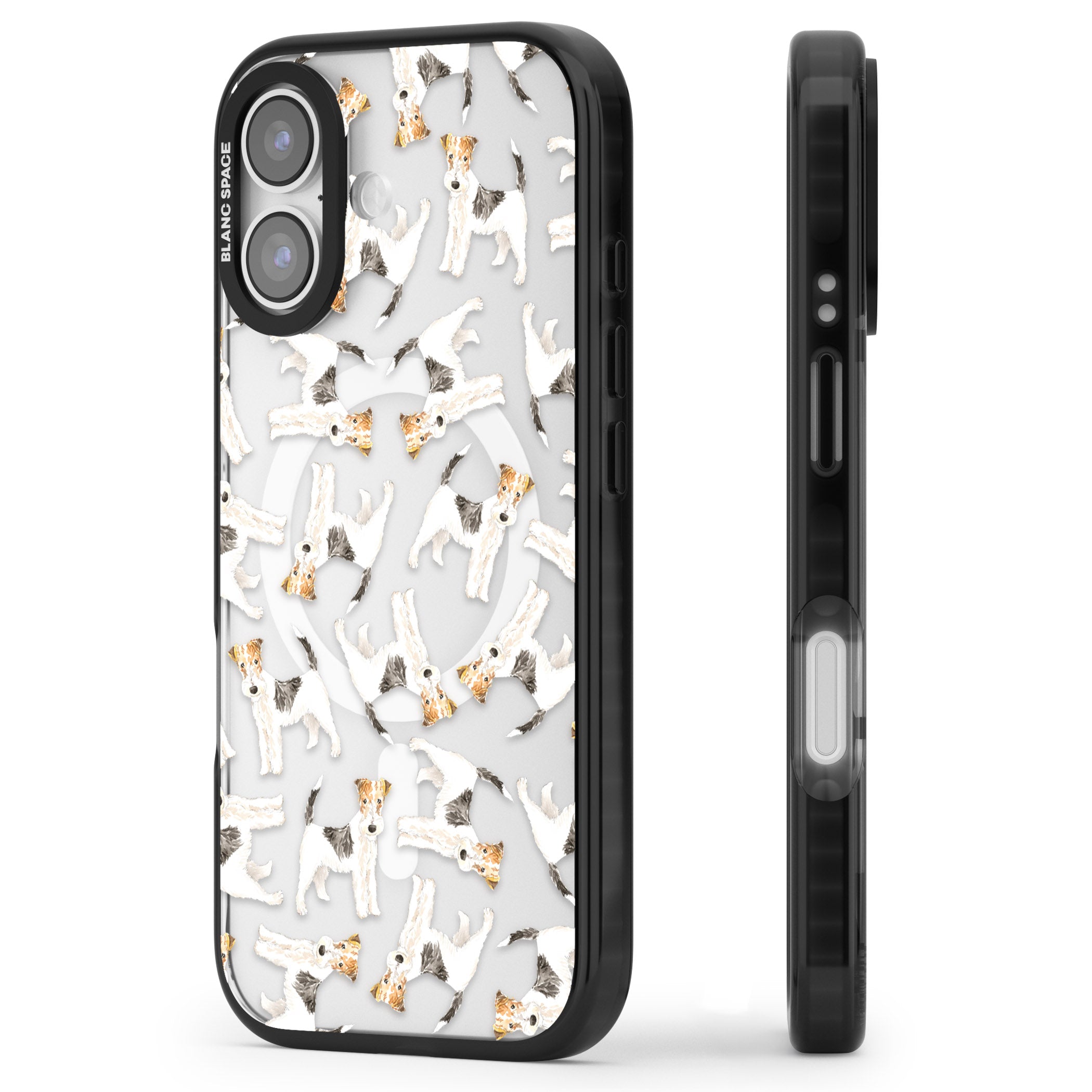 Wire Haired Fox Terrier Dog Pattern iPhone 17 Impact Pro Black Phone Case Side Profile