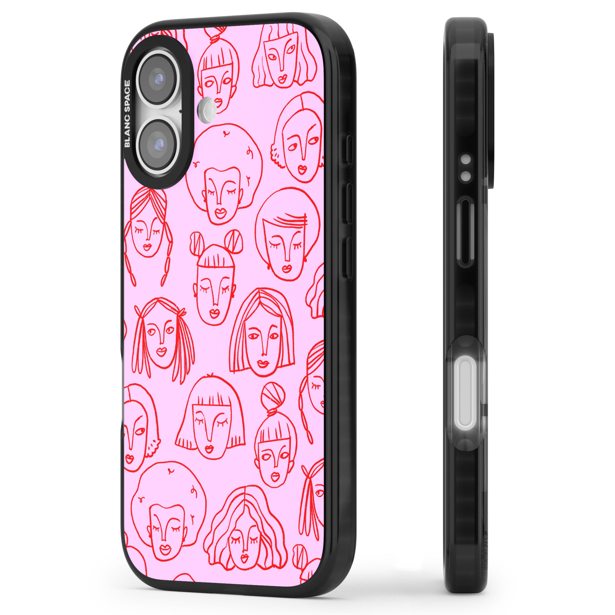 Girl Portrait Doodles iPhone 17 Impact Pro Black Phone Case Side Profile