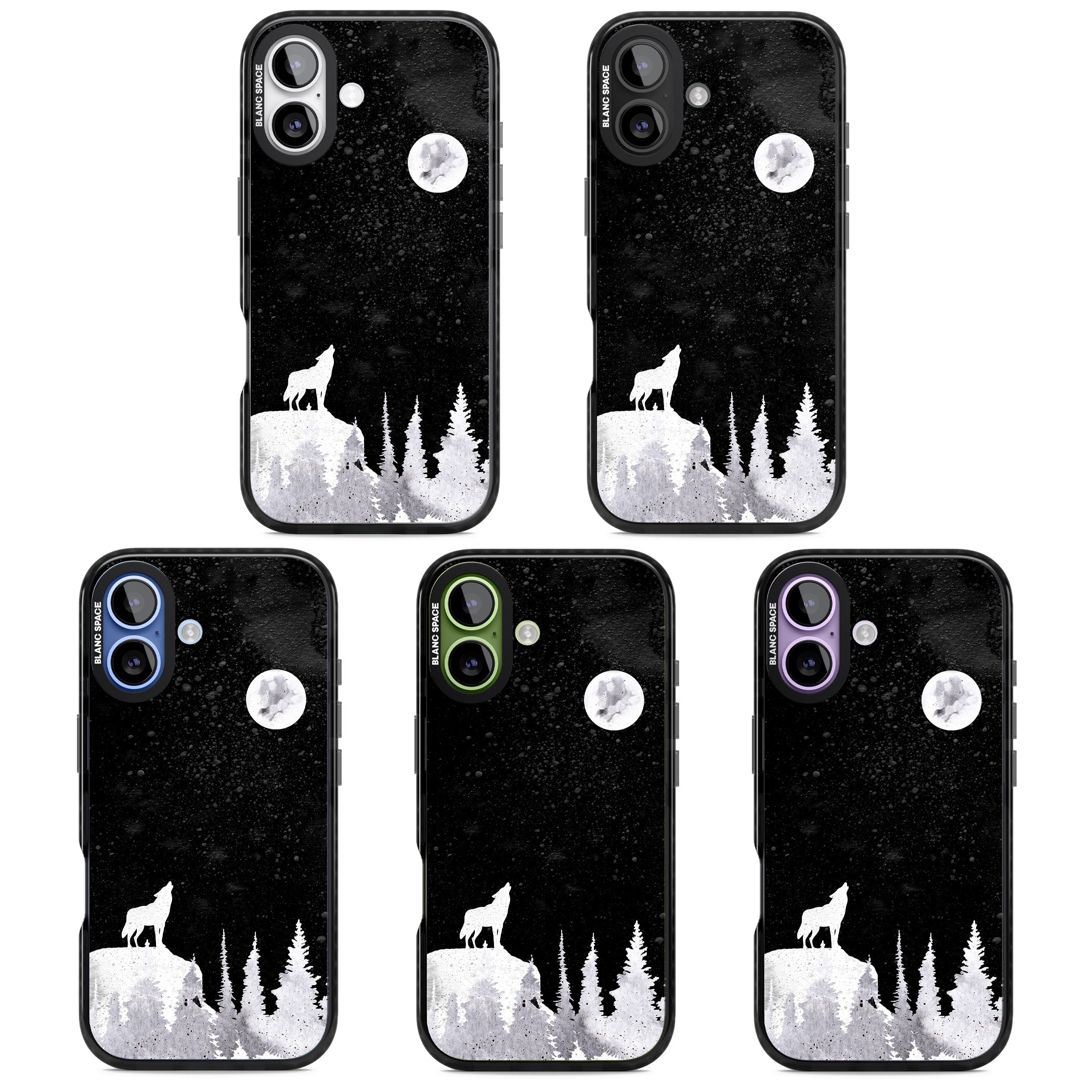 Moon Phases: Wolf & Full Moon iPhone 17 Impact Pro Black Phone Case APT Impact Protection