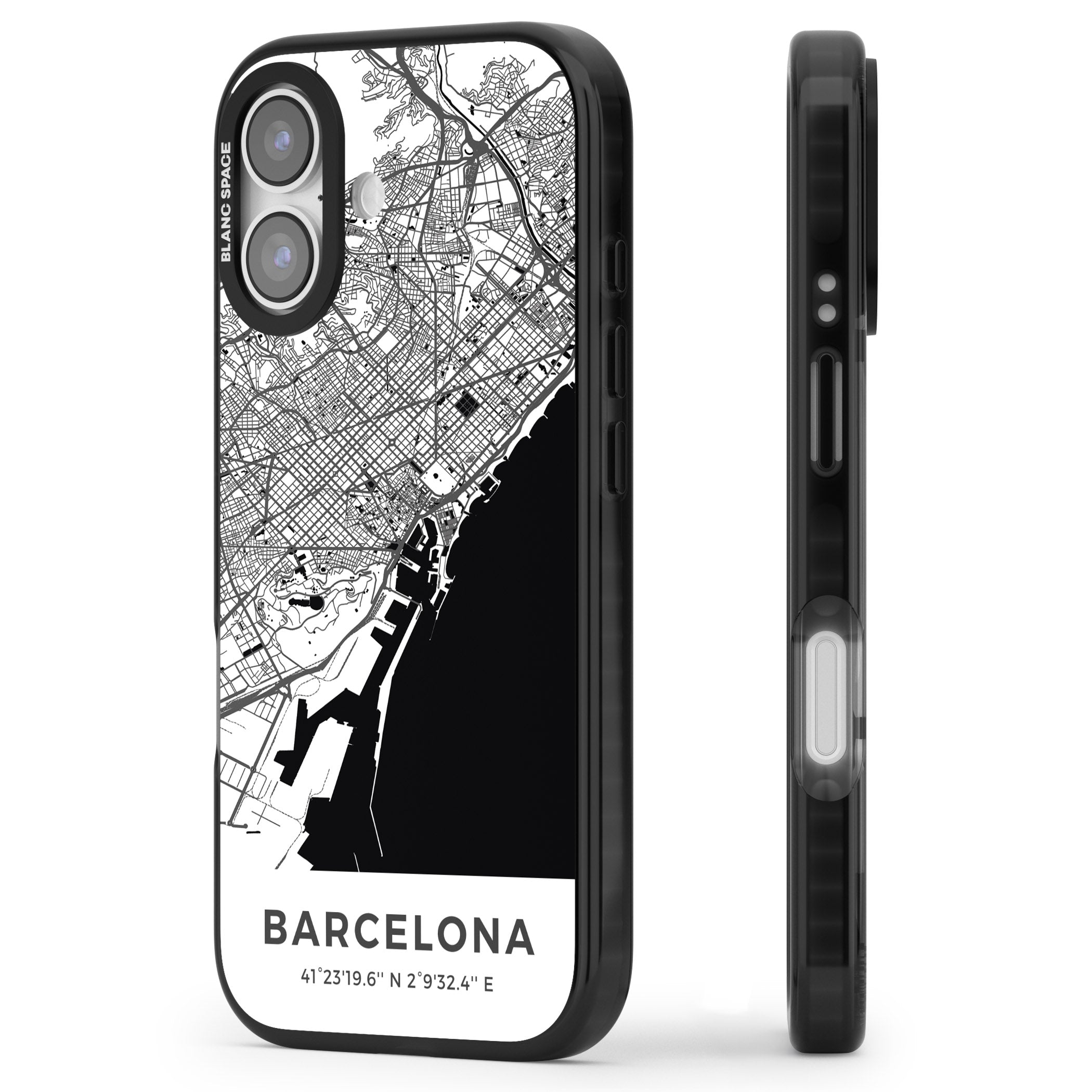 Barcelona Map iPhone 17 Impact Pro Black Phone Case Side Profile