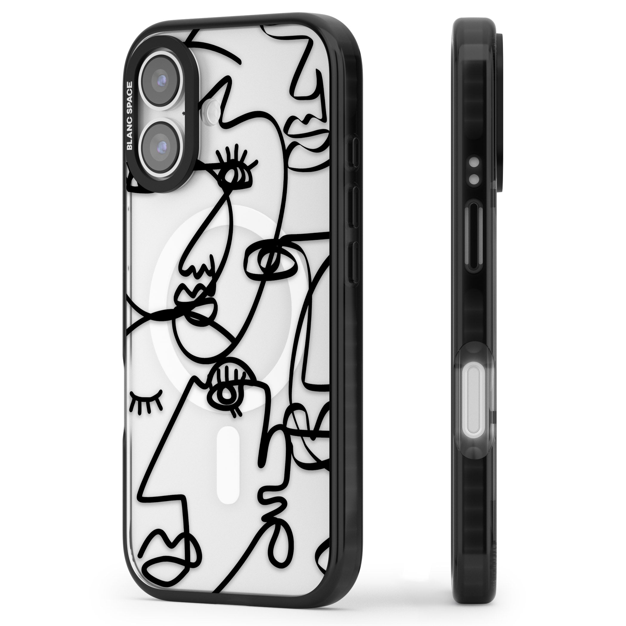 Abstract Line Art Black Clear iPhone 17 Impact Pro Black Phone Case Side Profile