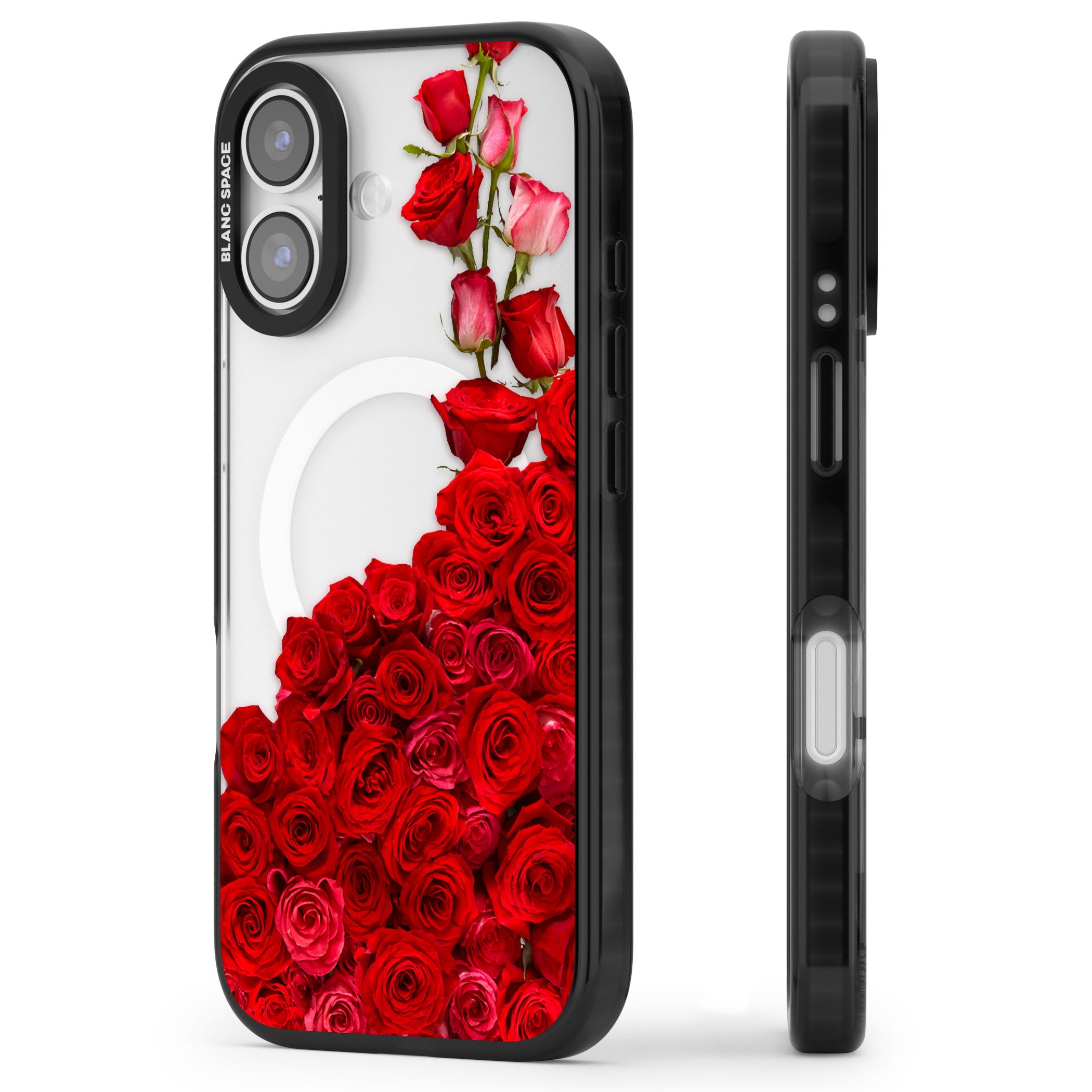 Floral Roses iPhone 17 Impact Pro Black Phone Case Side Profile