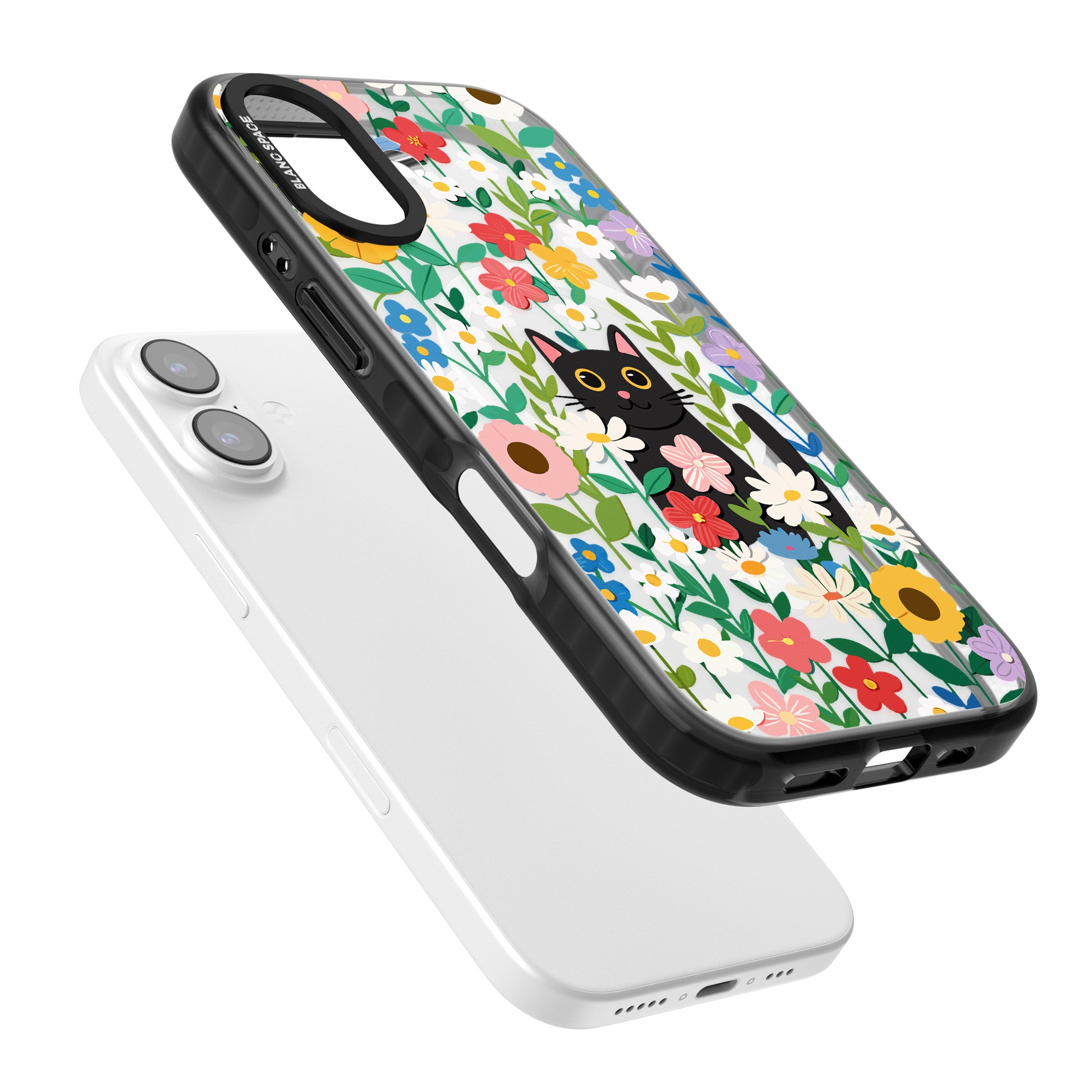 Whiskers & Wildflowers Cat iPhone 17 Impact Pro Black Phone Case Colours