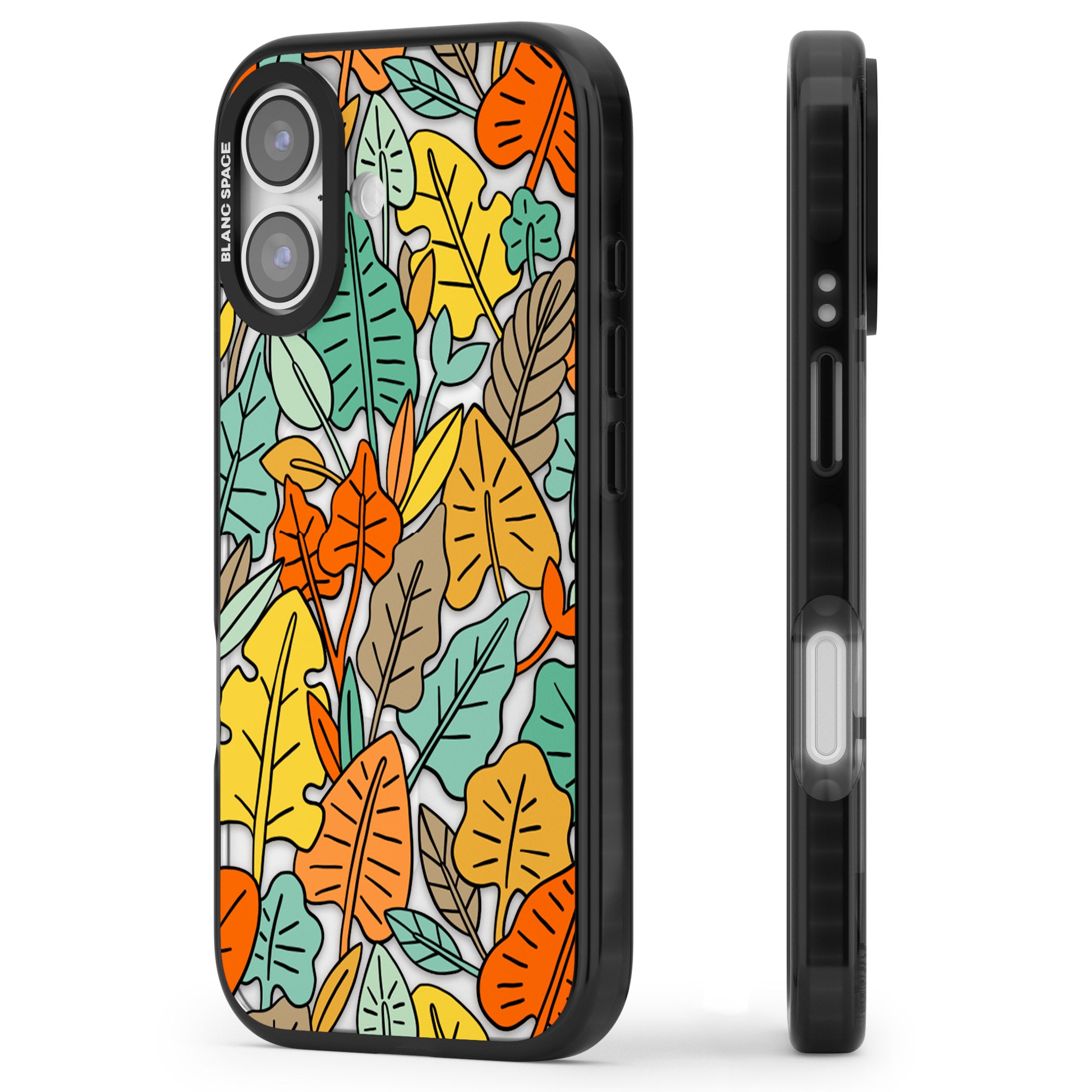 Pastel Toned Autumn Leaves iPhone 17 Impact Pro Black Phone Case Side Profile