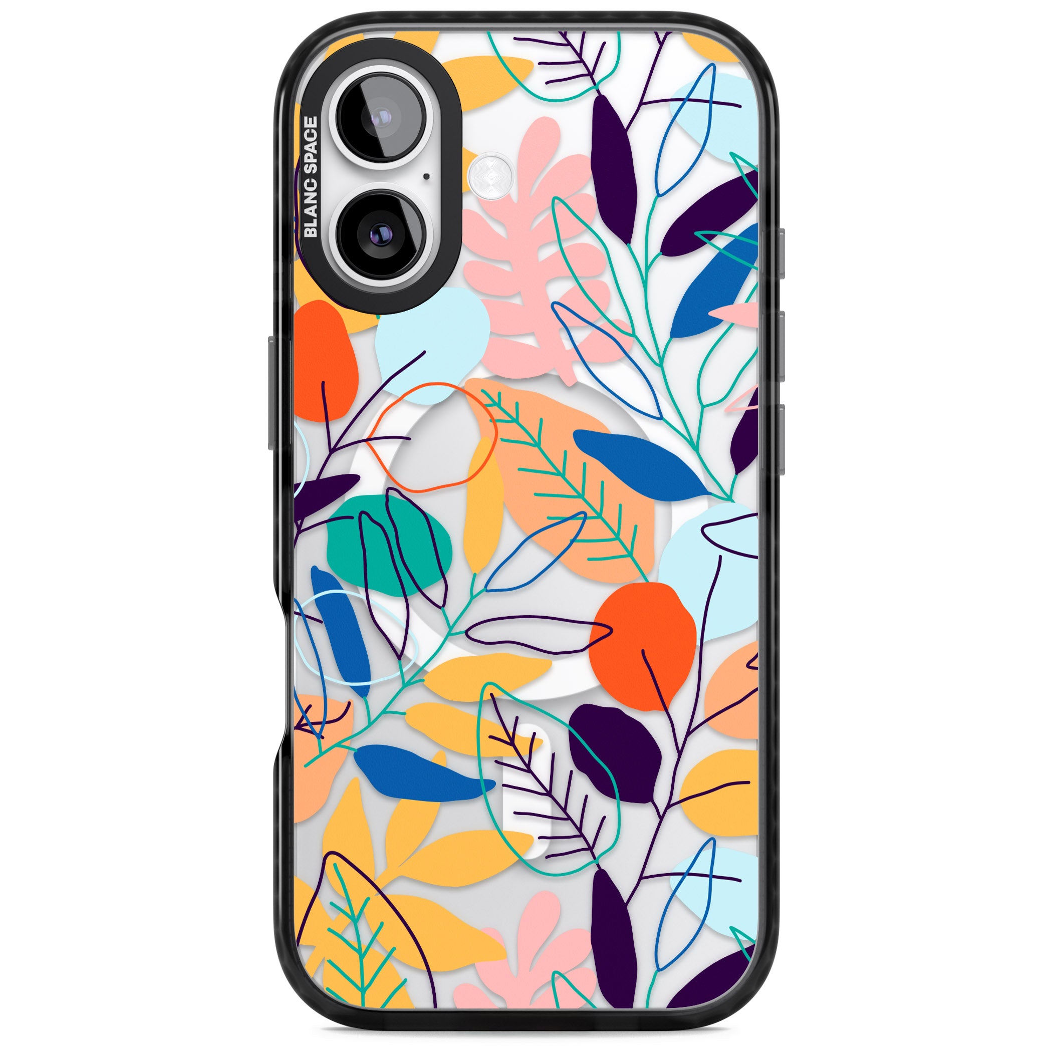 Abstract Line Drawn Leaves iPhone 17 Impact Pro Black Phone Case