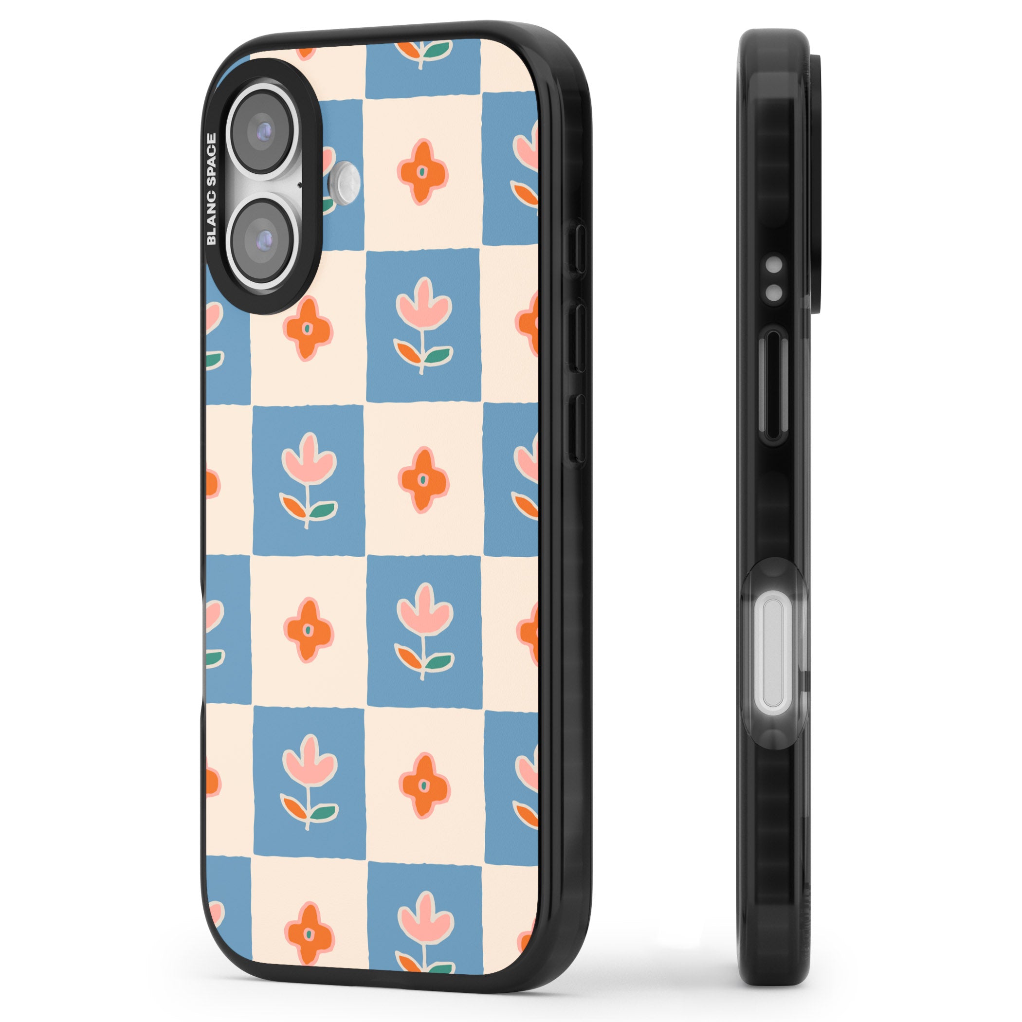Vintage Bloom Checkered iPhone 17 Impact Pro Black Phone Case Side Profile