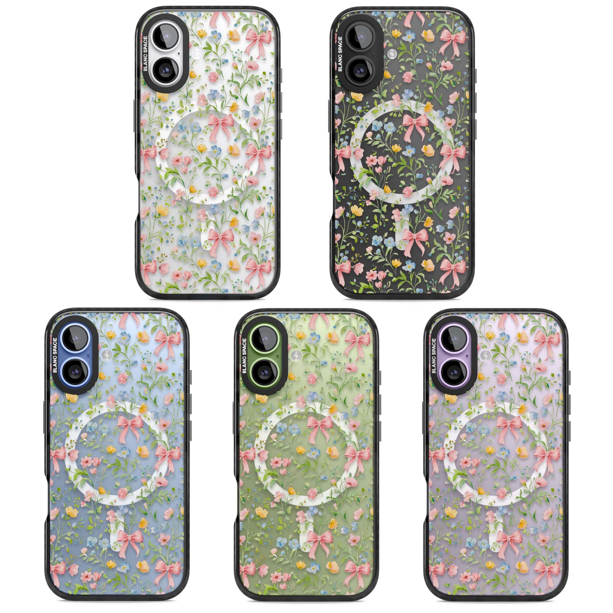 Ribbons & Wildflowers cottagecore iPhone case featuring watercolor wildflowers, pink satin bows, and delicate spring blooms o | Black Impact Magsafe case for iPhone 17