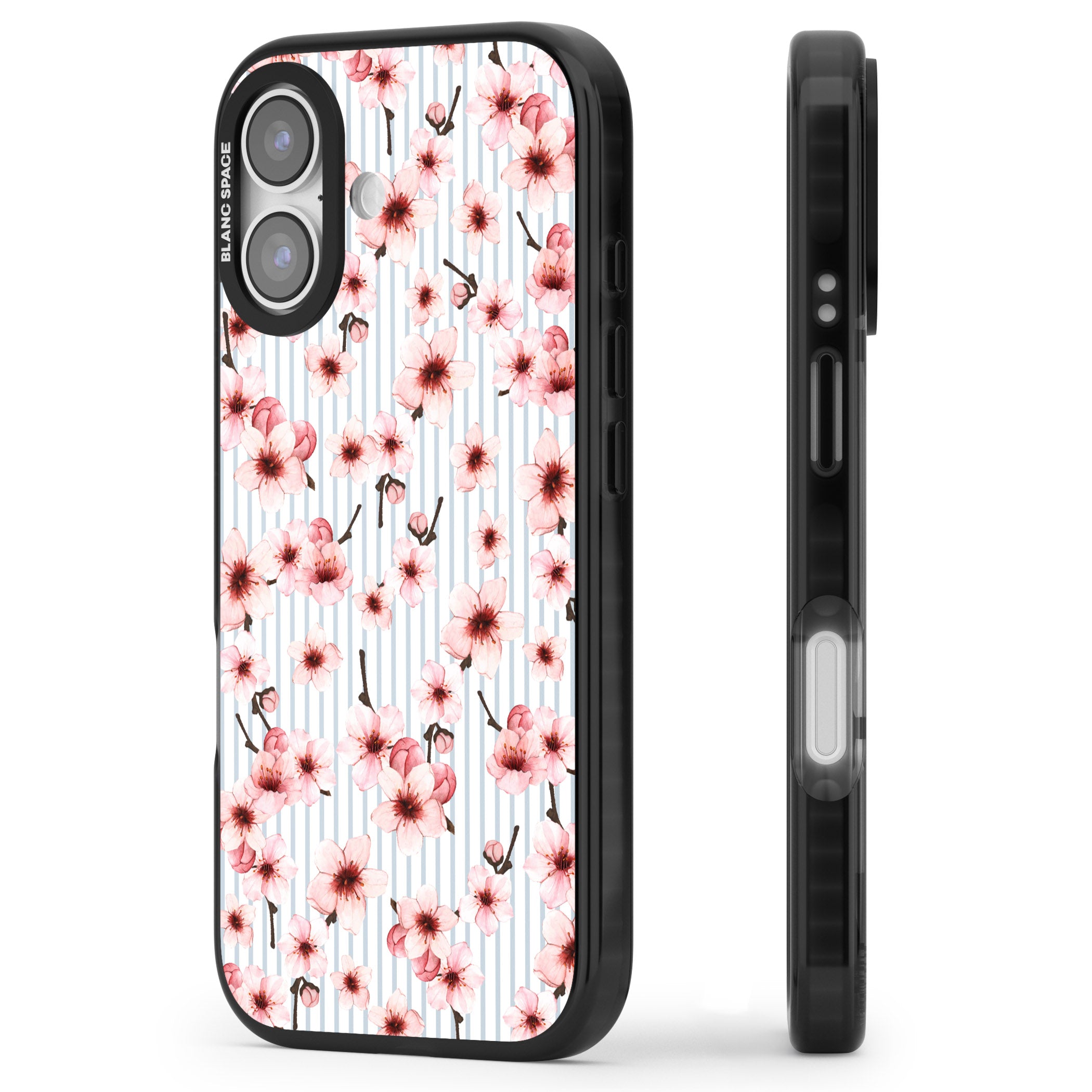 Cherry Blossoms Striped iPhone 17 Impact Pro Black Phone Case Side Profile