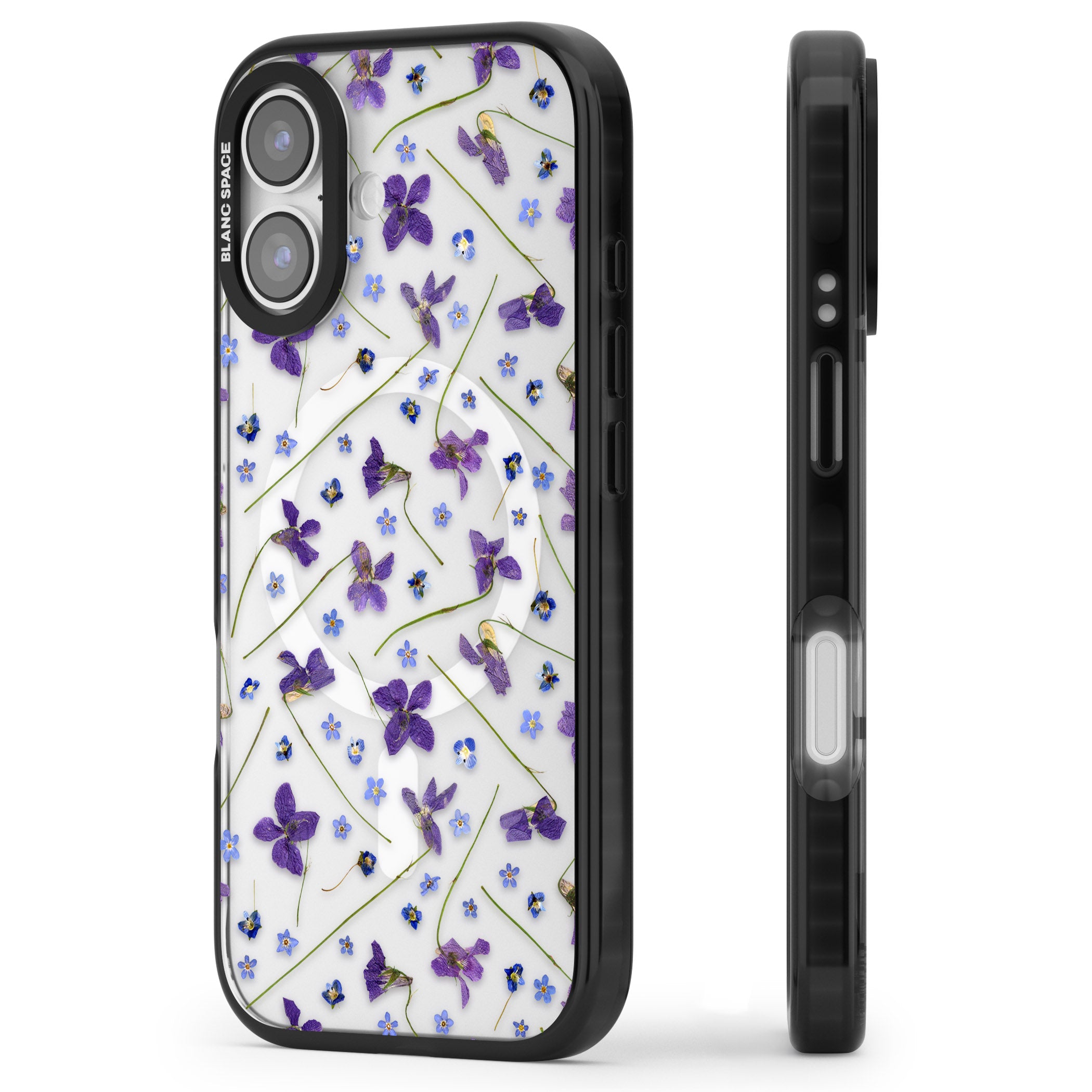 Pressed Violet Flower iPhone 17 Impact Pro Black Phone Case Side Profile