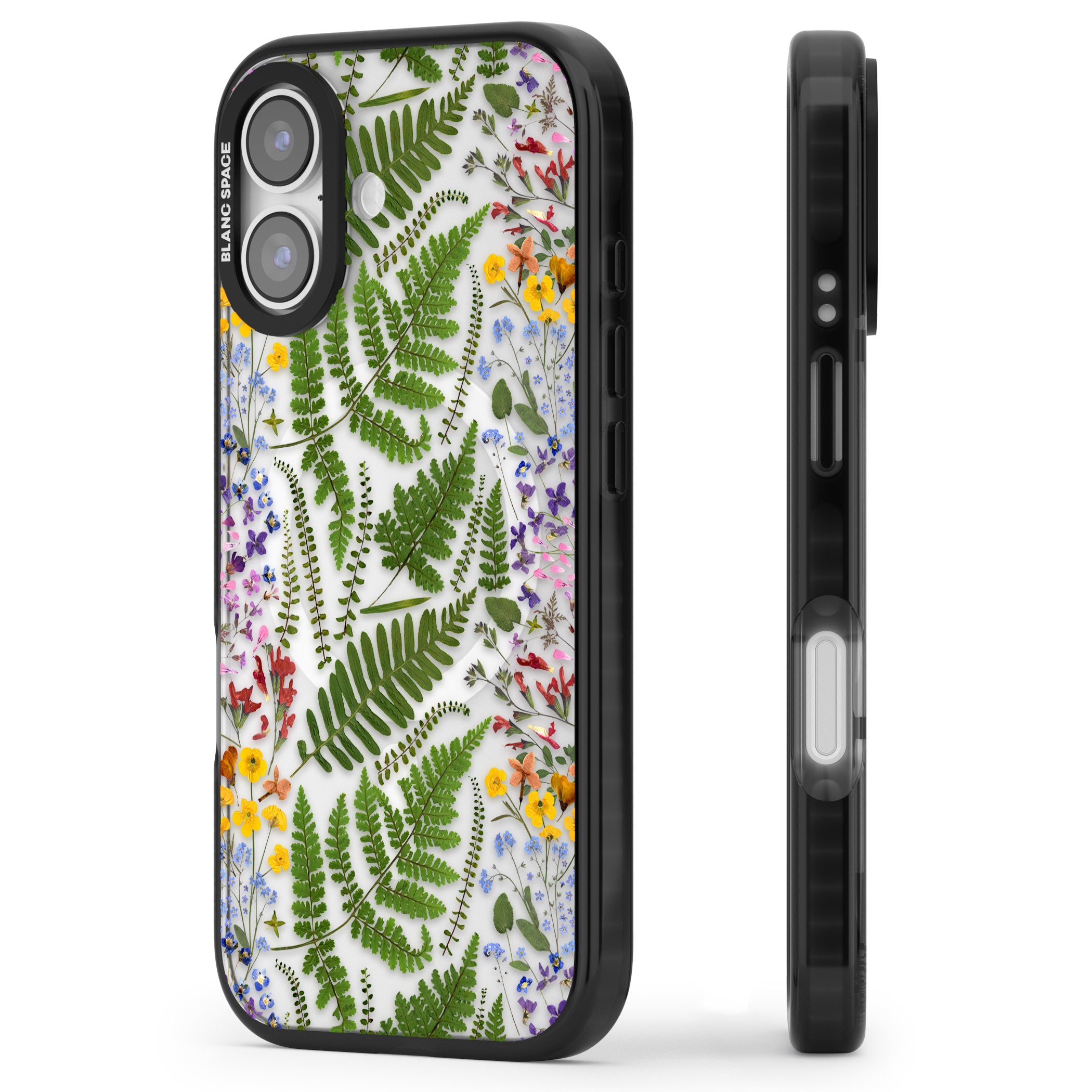 Botanical Fern & Floral iPhone 17 Impact Pro Black Phone Case Side Profile
