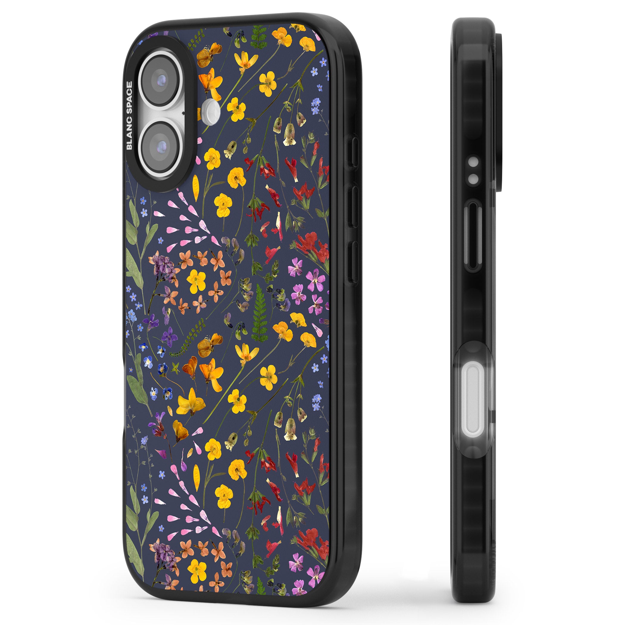 Wildflower Leaves Cluster Navy iPhone 17 Impact Pro Black Phone Case Side Profile