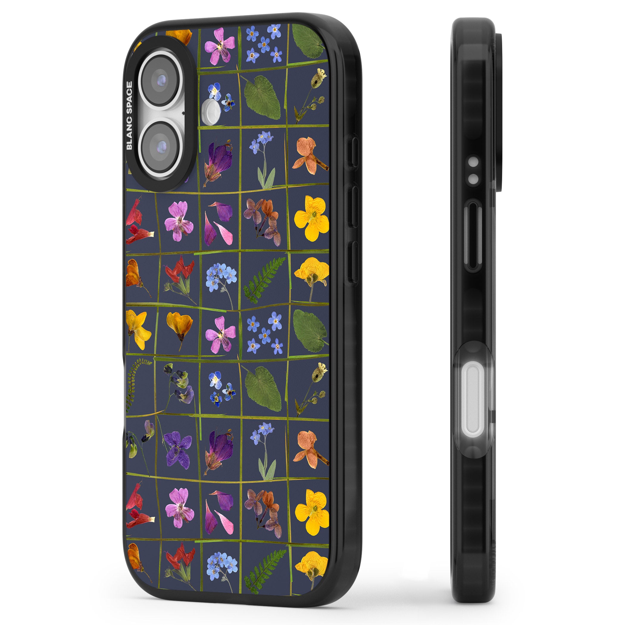 Wildflower Grid iPhone 17 Impact Pro Black Phone Case Side Profile