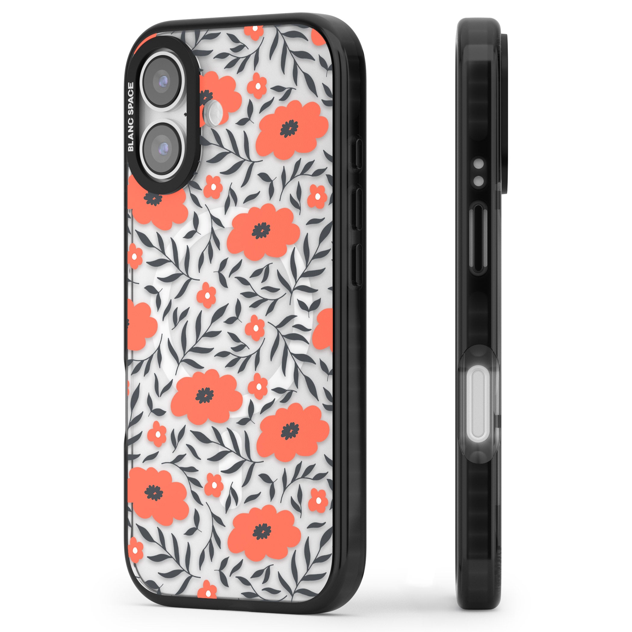 Red Poppy Floral iPhone 17 Impact Pro Black Phone Case Side Profile